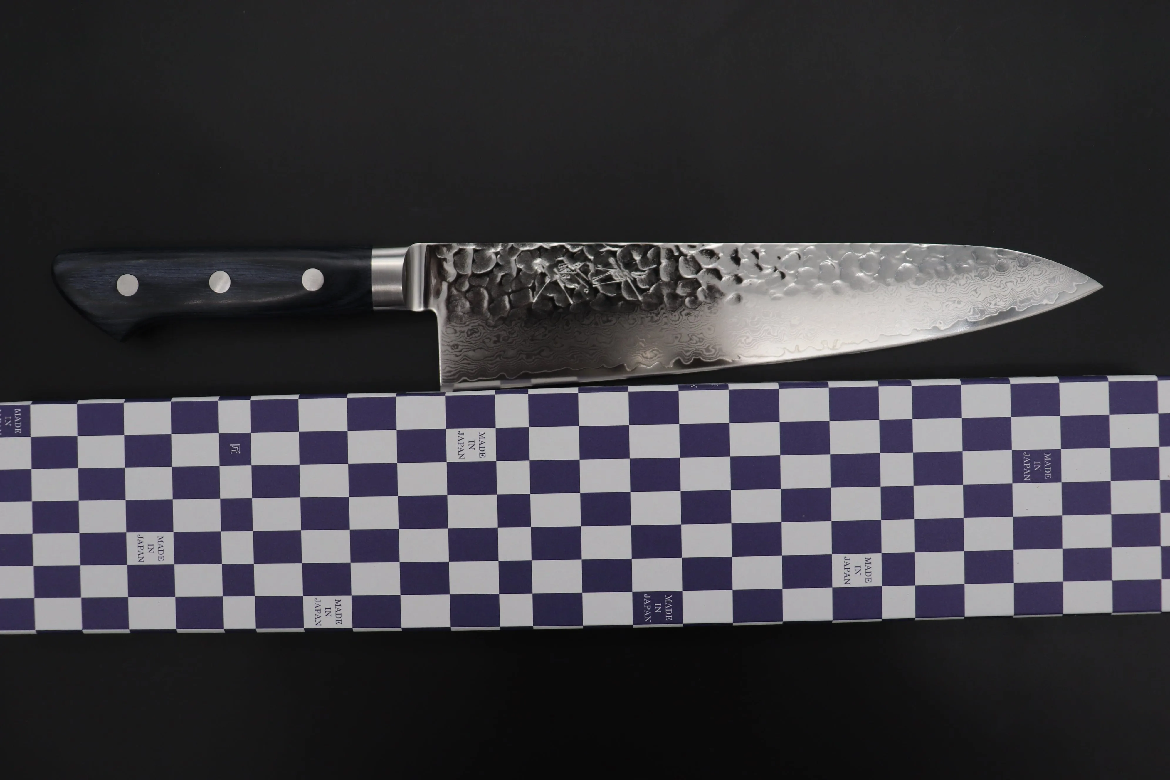 JCK Natures Blue Clouds Series BCDP-3 VG-10 Tsuchime Damascus Gyuto 210mm (8.2 inch, Royal Blue-Purple Pakka Wood Handle)
