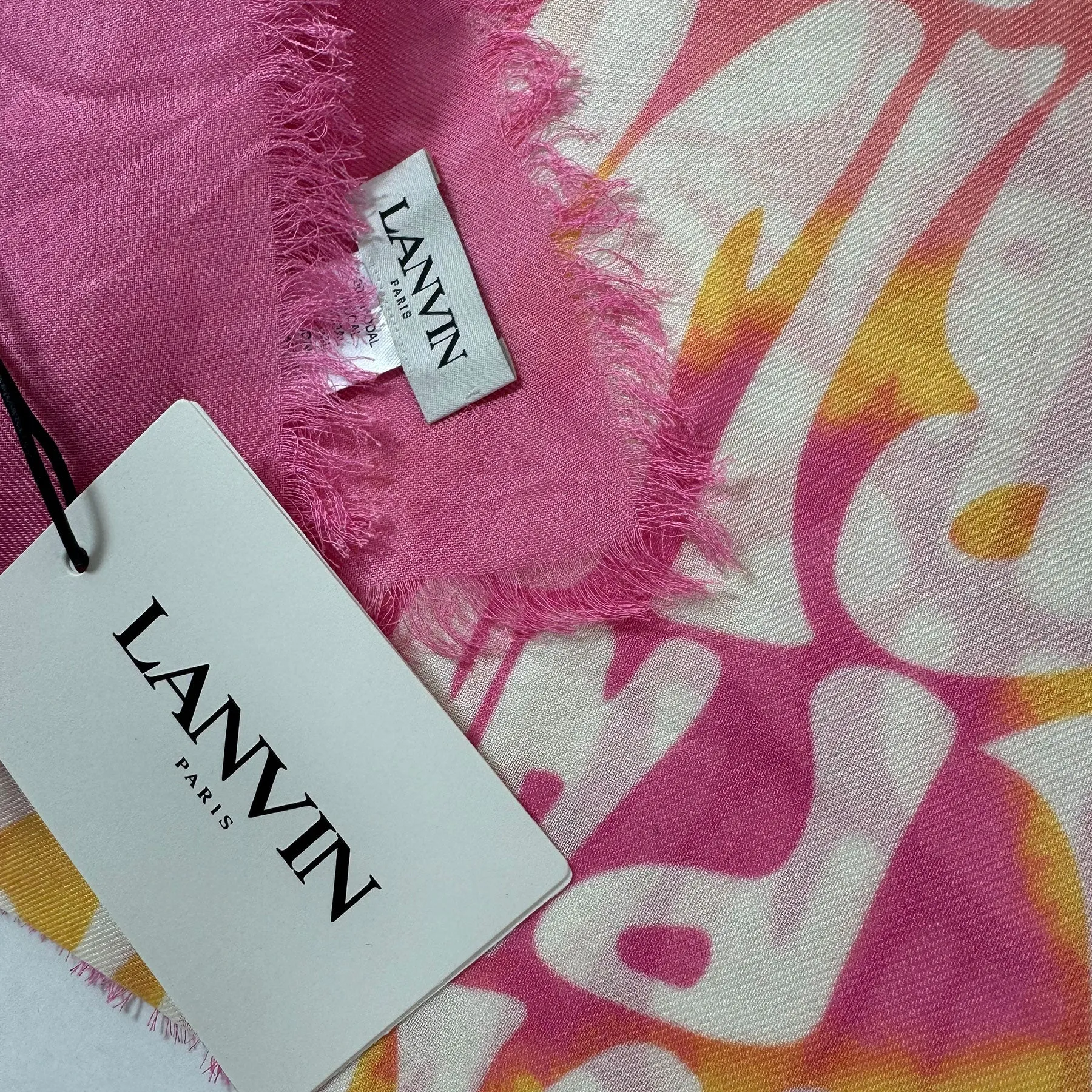 Lanvin Scarf Pink White Island Design - Extra Large 55 Inch Square Wrap SALE