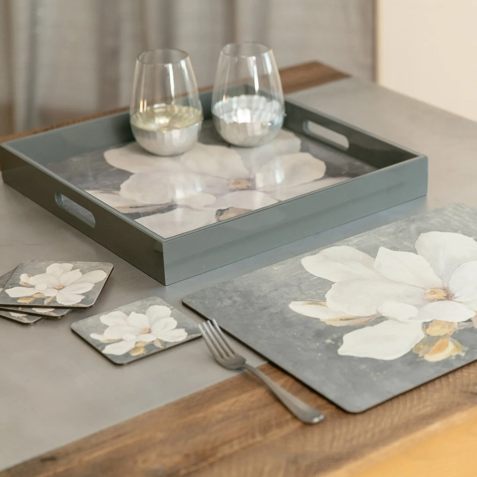 Magnolia 15 Inch Square Lacquer Art Serving Tray