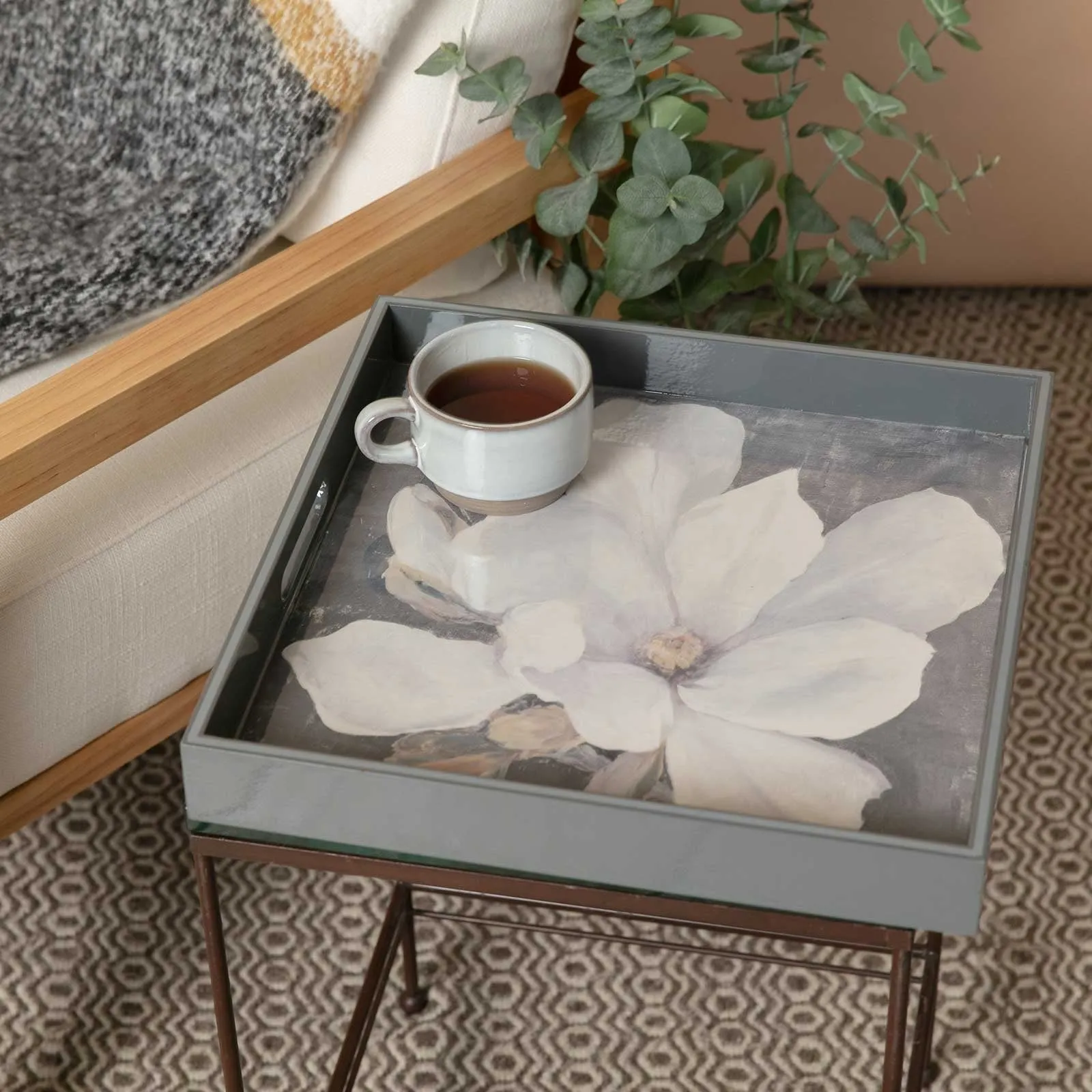 Magnolia 15 Inch Square Lacquer Art Serving Tray