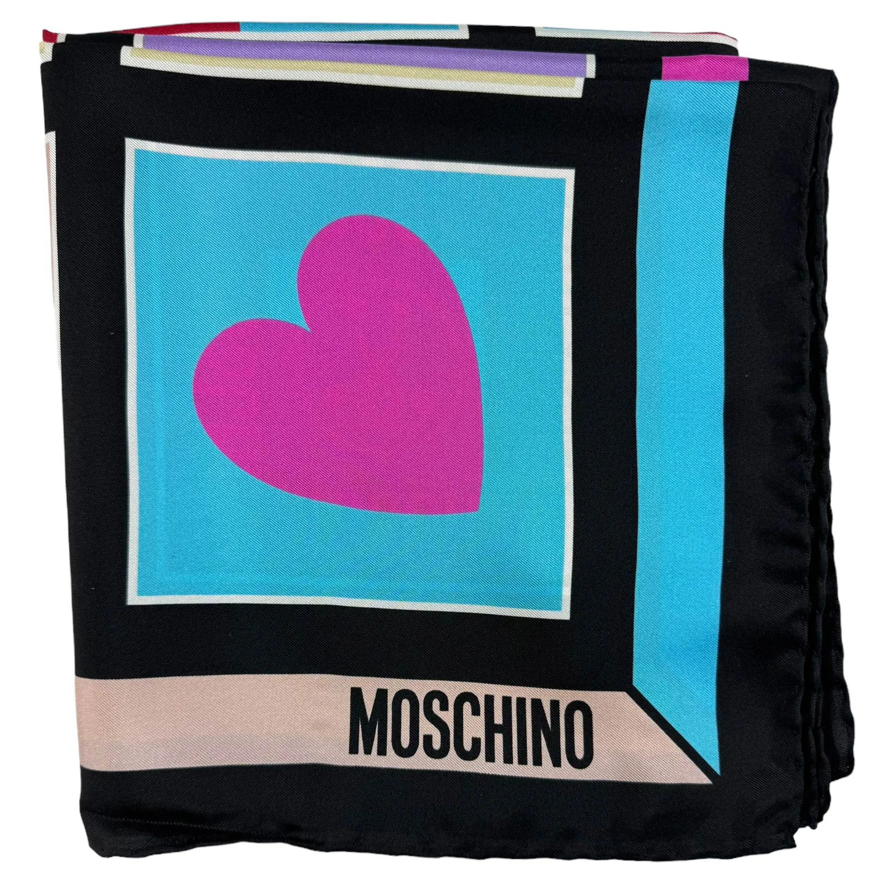 Moschino Silk Scarf Black Signature Design - Square Foulard - Spring/ Summer 2024 Collection