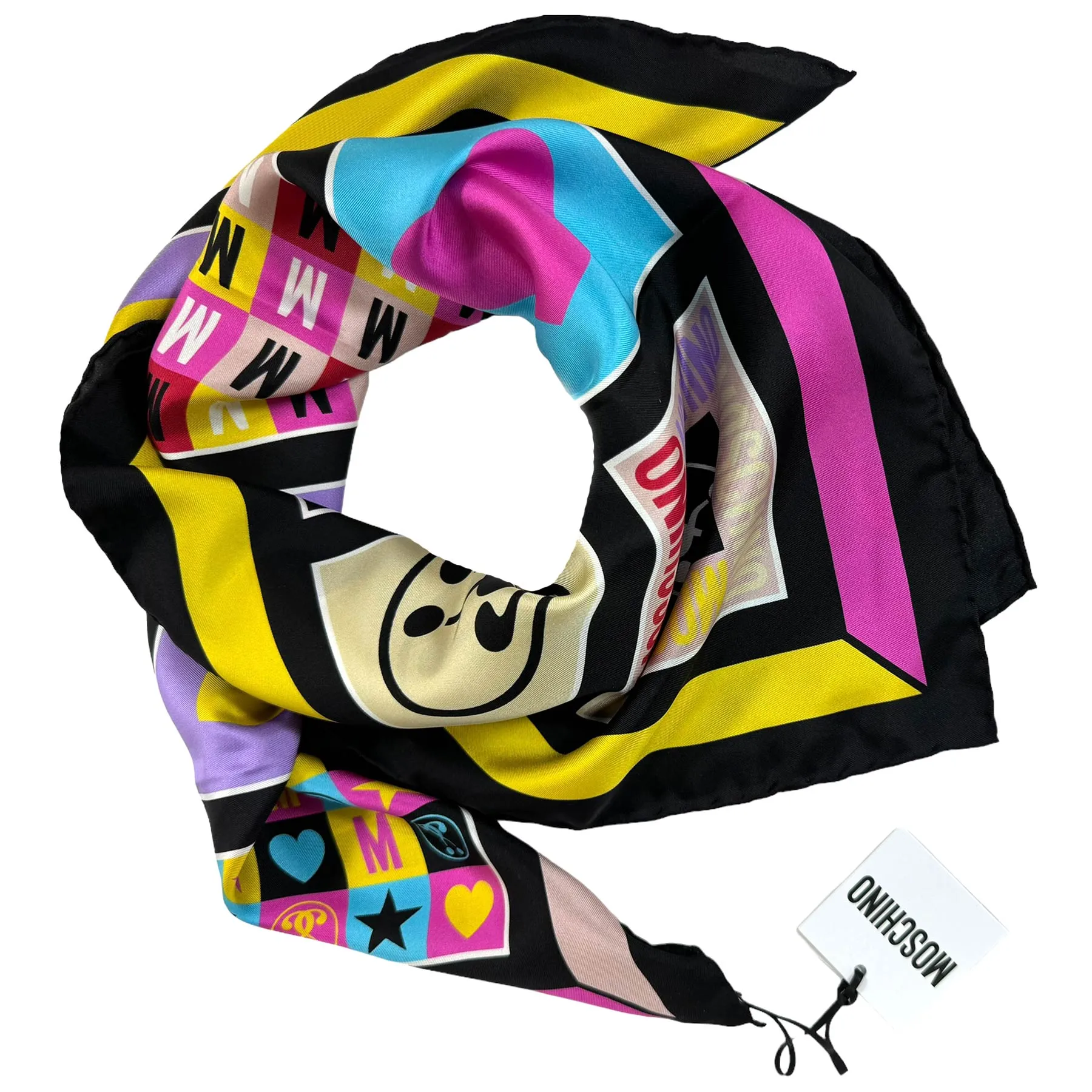 Moschino Silk Scarf Black Signature Design - Square Foulard - Spring/ Summer 2024 Collection