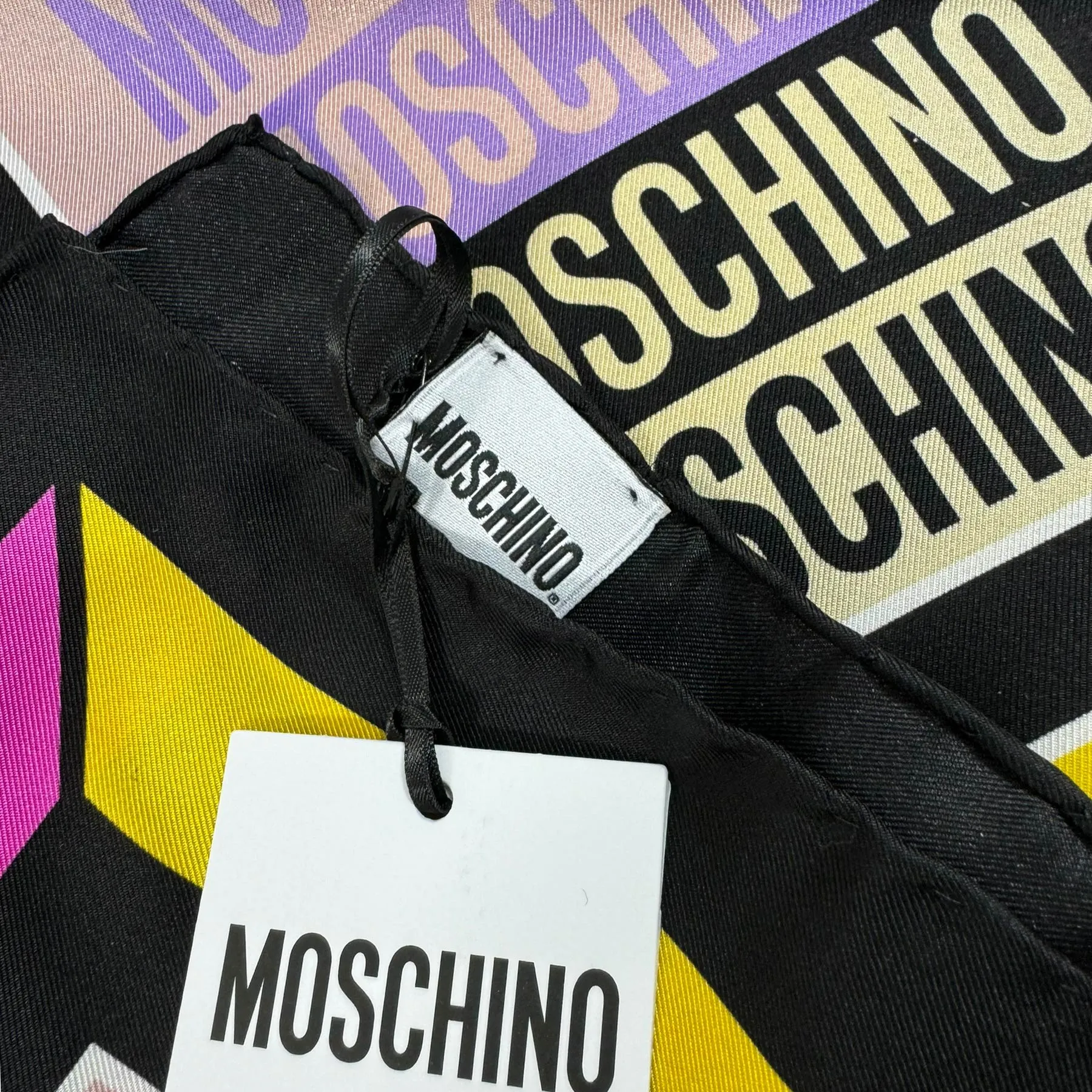 Moschino Silk Scarf Black Signature Design - Square Foulard - Spring/ Summer 2024 Collection