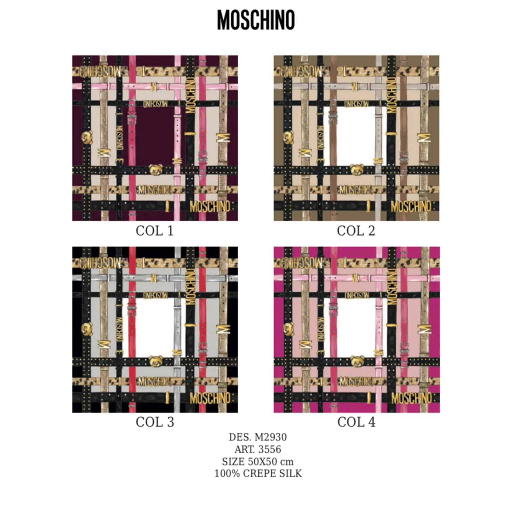 Moschino Small Scarf Belts With Gold MOSCHINO Design - Crepe Silk