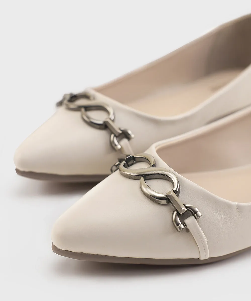 Off White Faux Leather Pumps