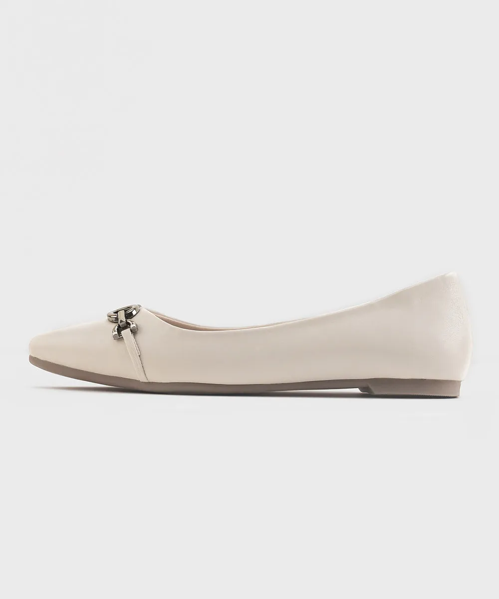 Off White Faux Leather Pumps
