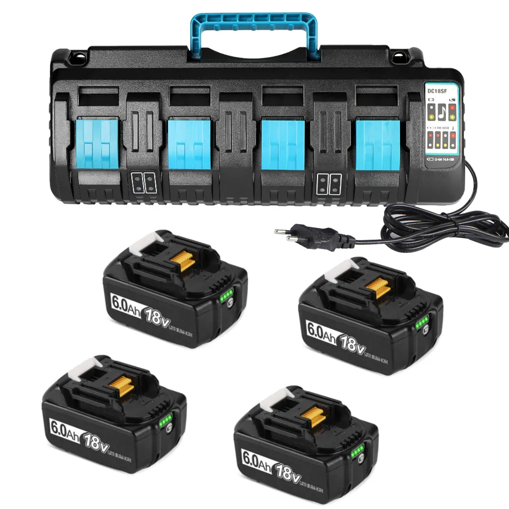 ONEVAN 4 Slot-18V 6.0Ah 9.0Ah Li-Ion Battery Kit for Makita 18V Batteries