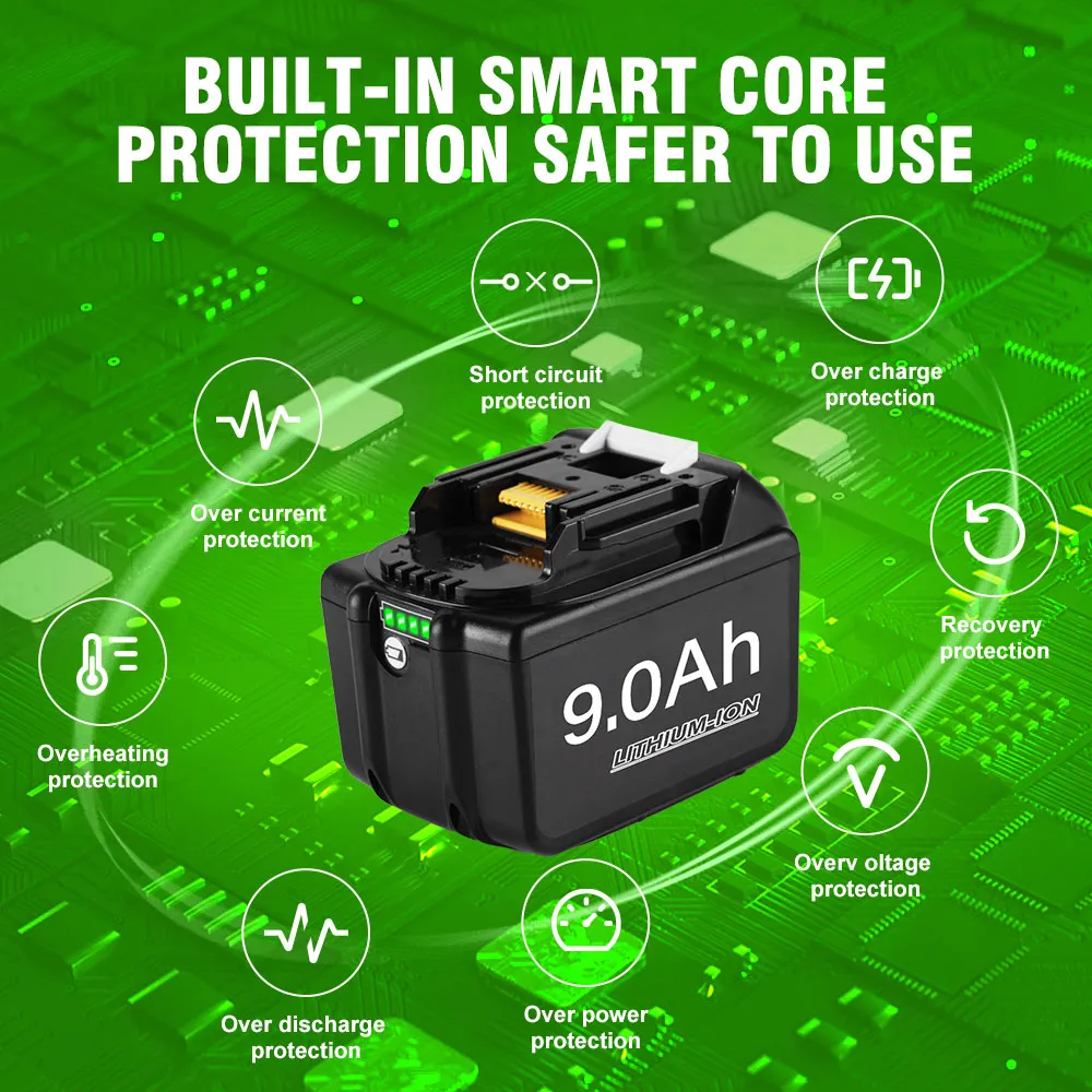 ONEVAN 4 Slot-18V 6.0Ah 9.0Ah Li-Ion Battery Kit for Makita 18V Batteries