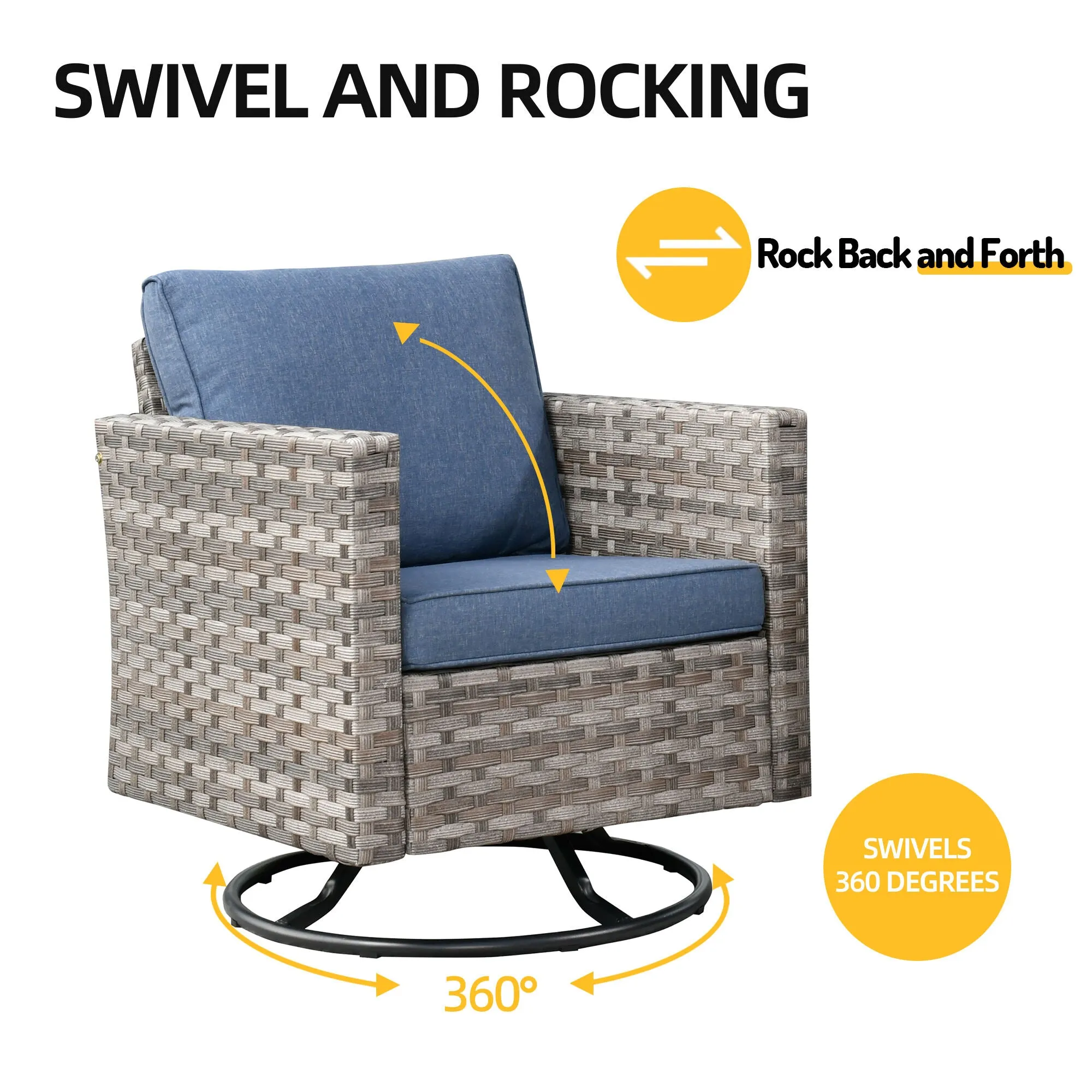 Ovios 10 Pieces Patio Furniture with 7.68'' Handrails and 30'' Fire Pit Table Rocking Chair