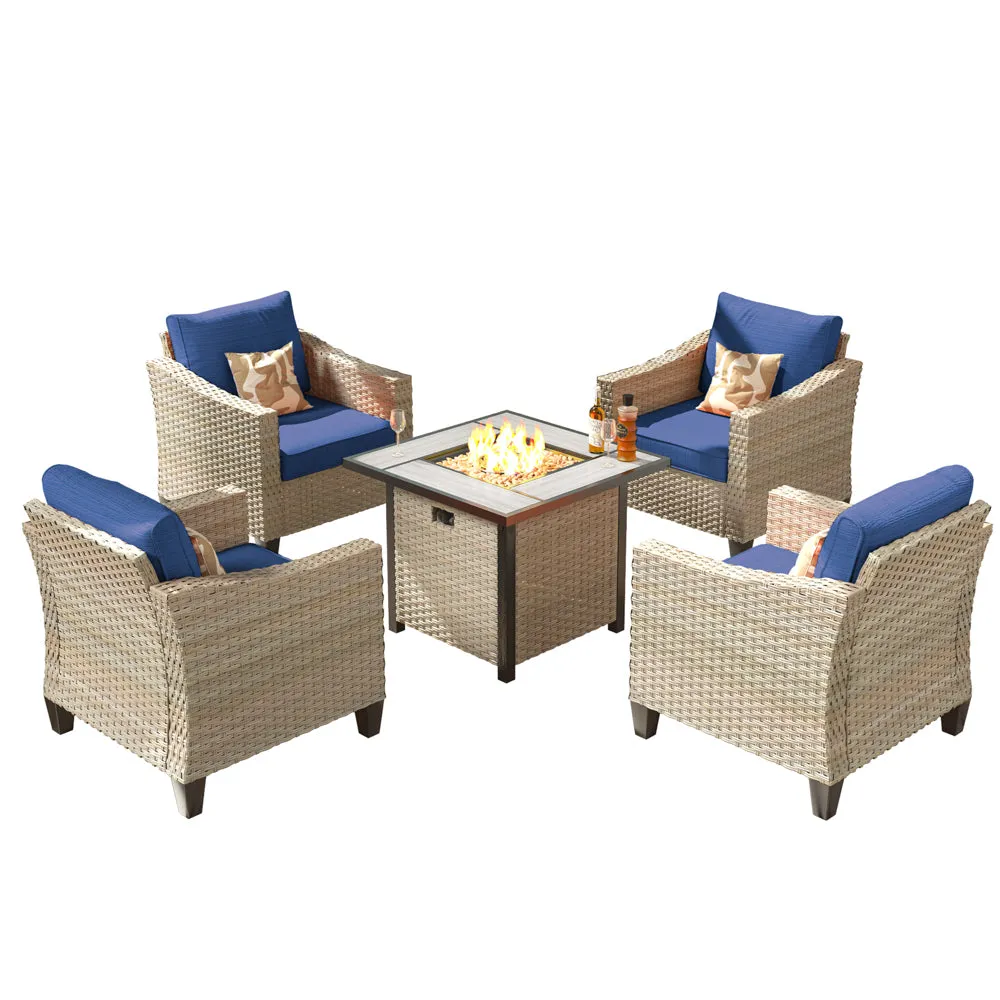 Ovios Athena Series Outdoor Patio Furniture Set with 30'' Fire Pit Table 5-Piece