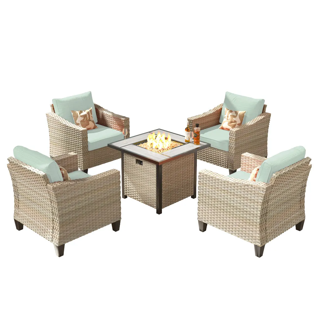 Ovios Athena Series Outdoor Patio Furniture Set with 30'' Fire Pit Table 5-Piece