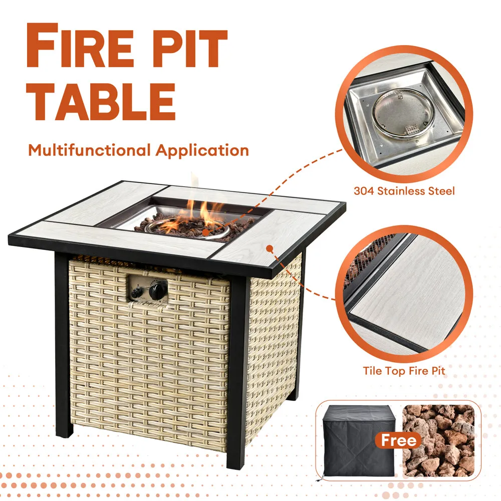 Ovios Athena Series Outdoor Patio Furniture Set with 30'' Fire Pit Table 5-Piece