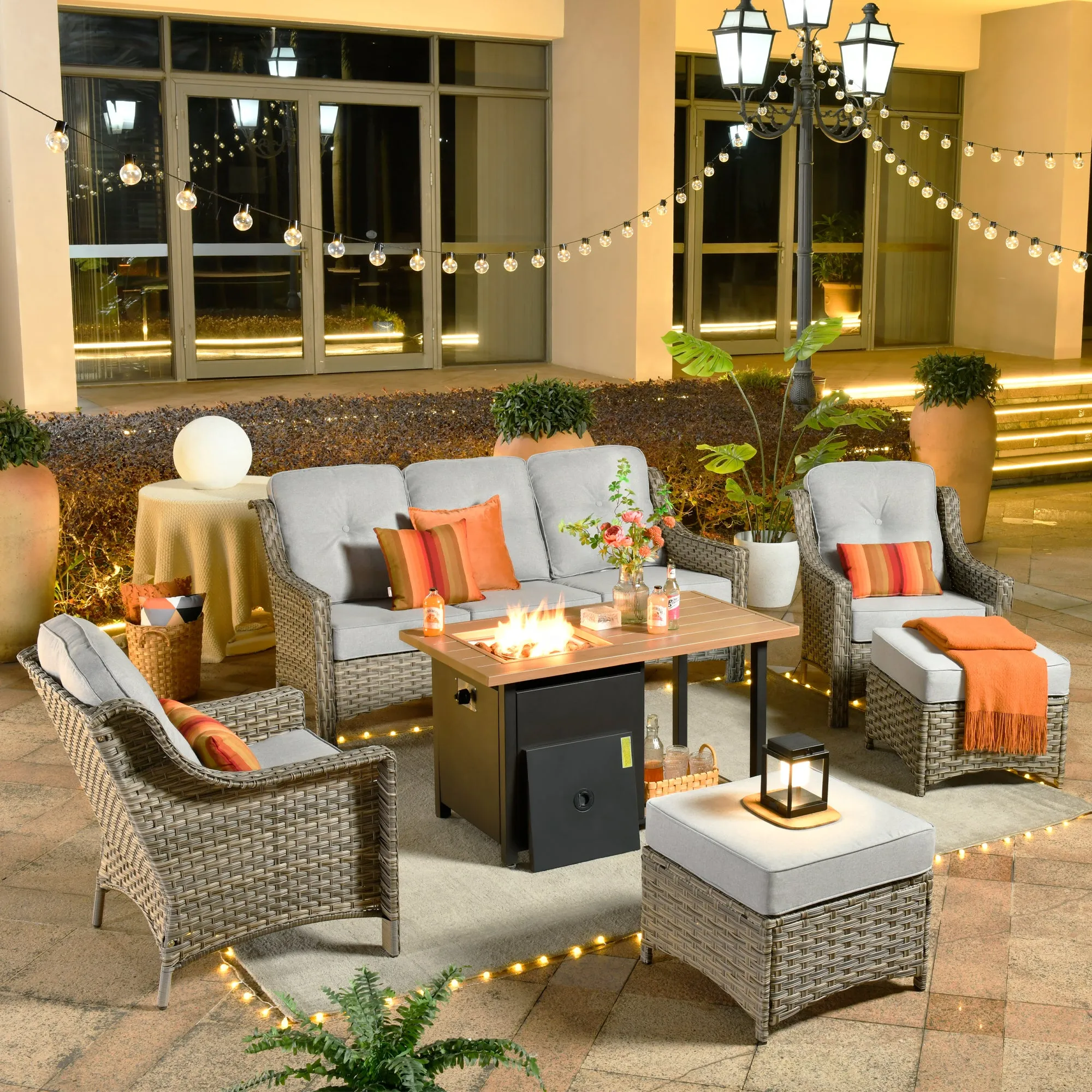 Ovios Conversation Set 6-Piece PAD Series include  46"Fire Pit Table