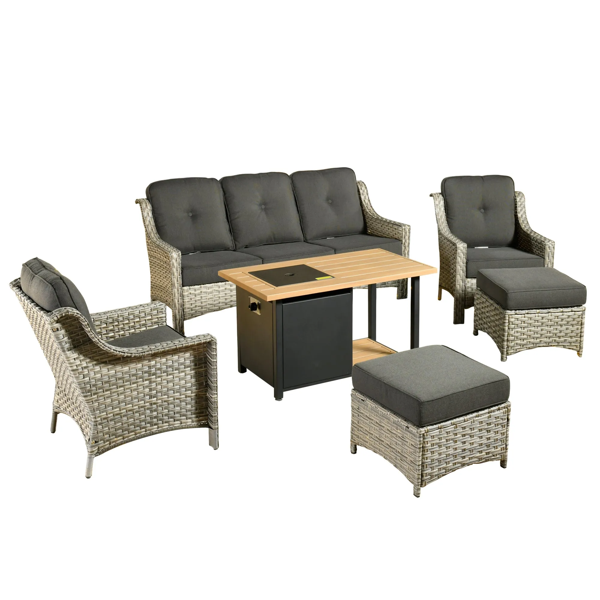 Ovios Conversation Set 6-Piece PAD Series include  46"Fire Pit Table