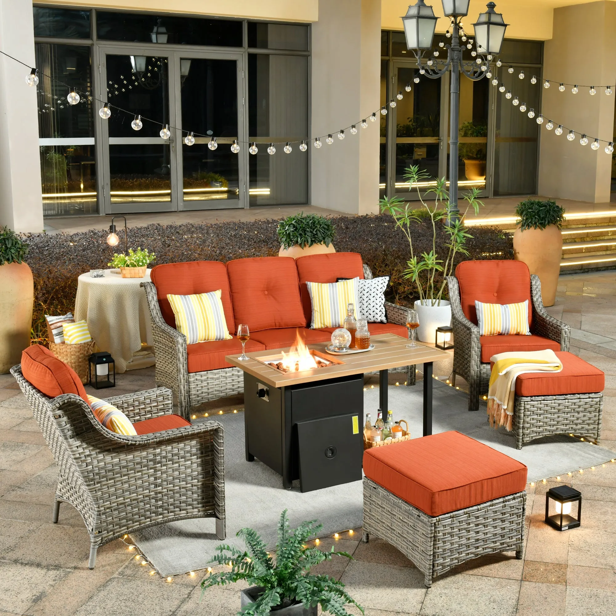 Ovios Conversation Set 6-Piece PAD Series include  46"Fire Pit Table