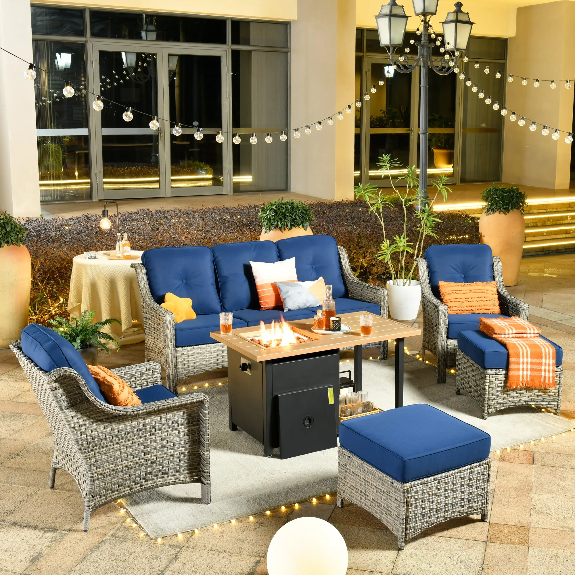 Ovios Conversation Set 6-Piece PAD Series include  46"Fire Pit Table