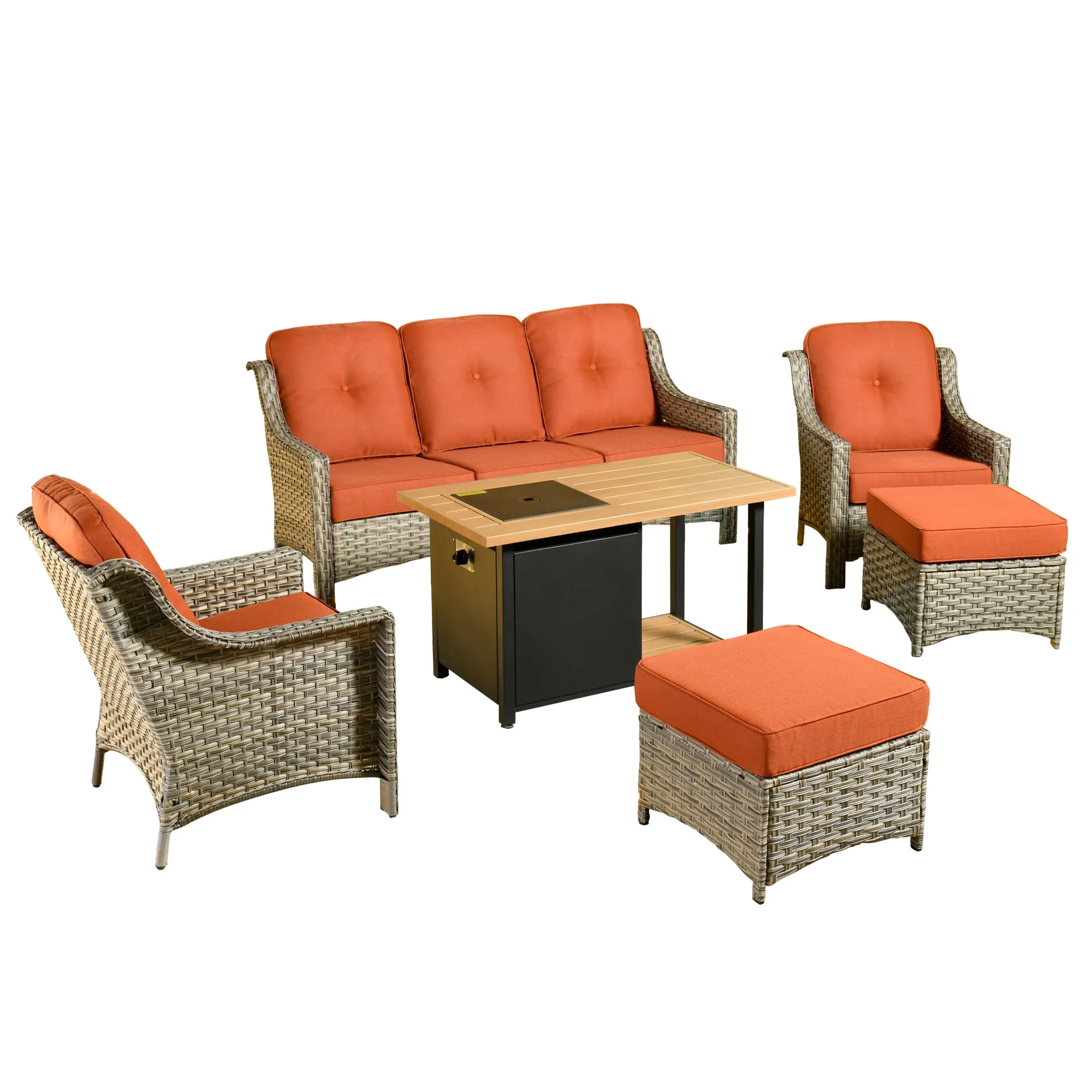 Ovios Conversation Set 6-Piece PAD Series include  46"Fire Pit Table