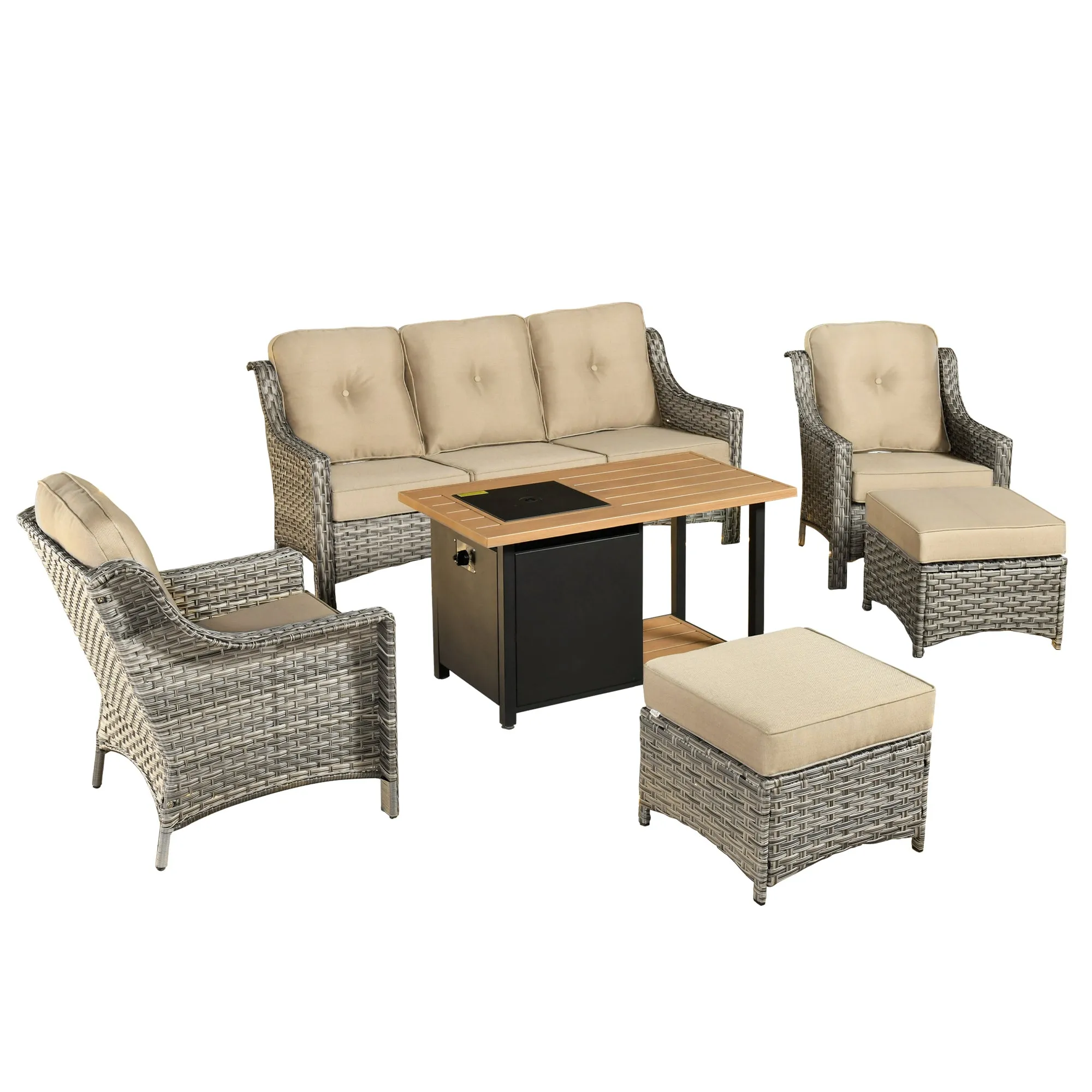 Ovios Conversation Set 6-Piece PAD Series include  46"Fire Pit Table