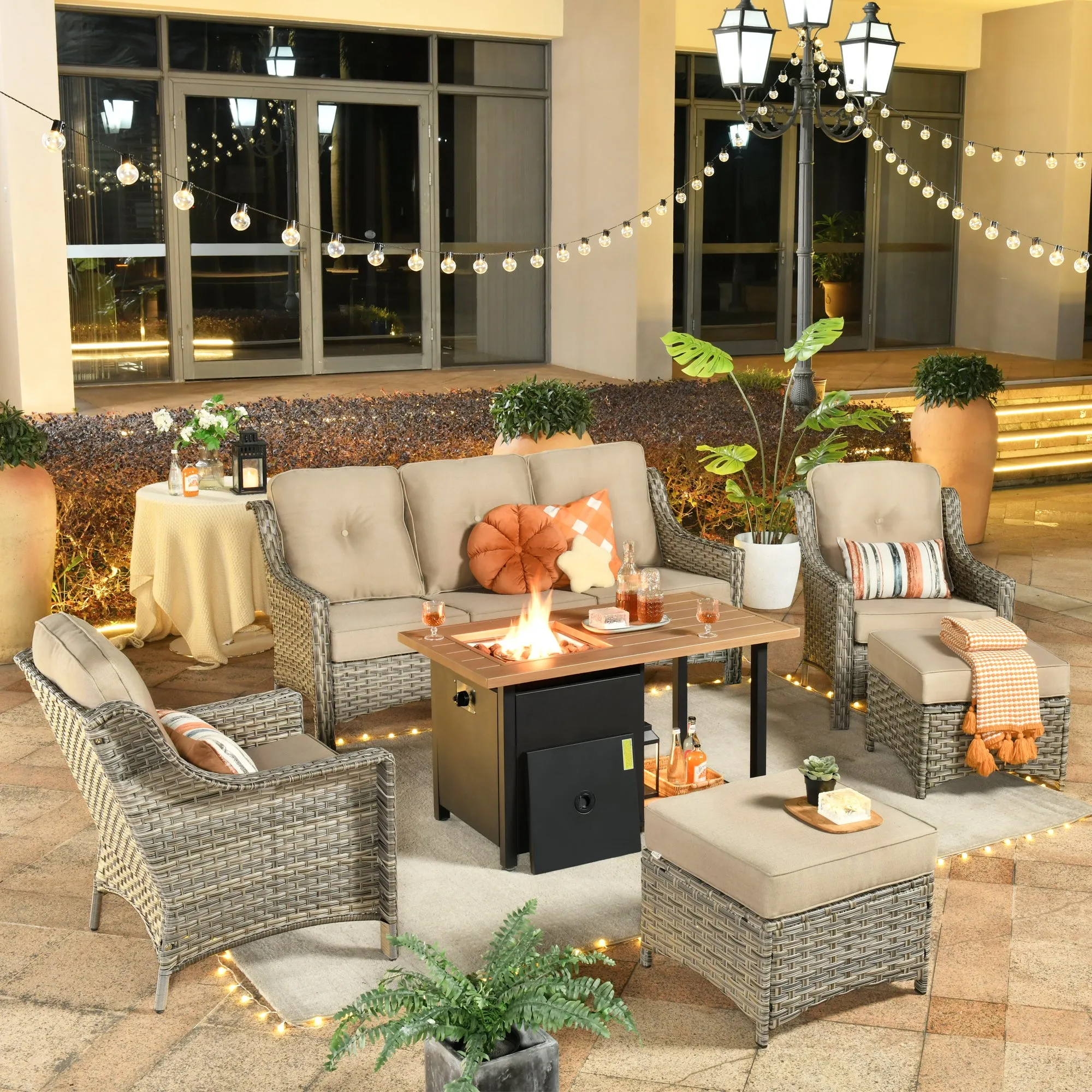 Ovios Conversation Set 6-Piece PAD Series include  46"Fire Pit Table