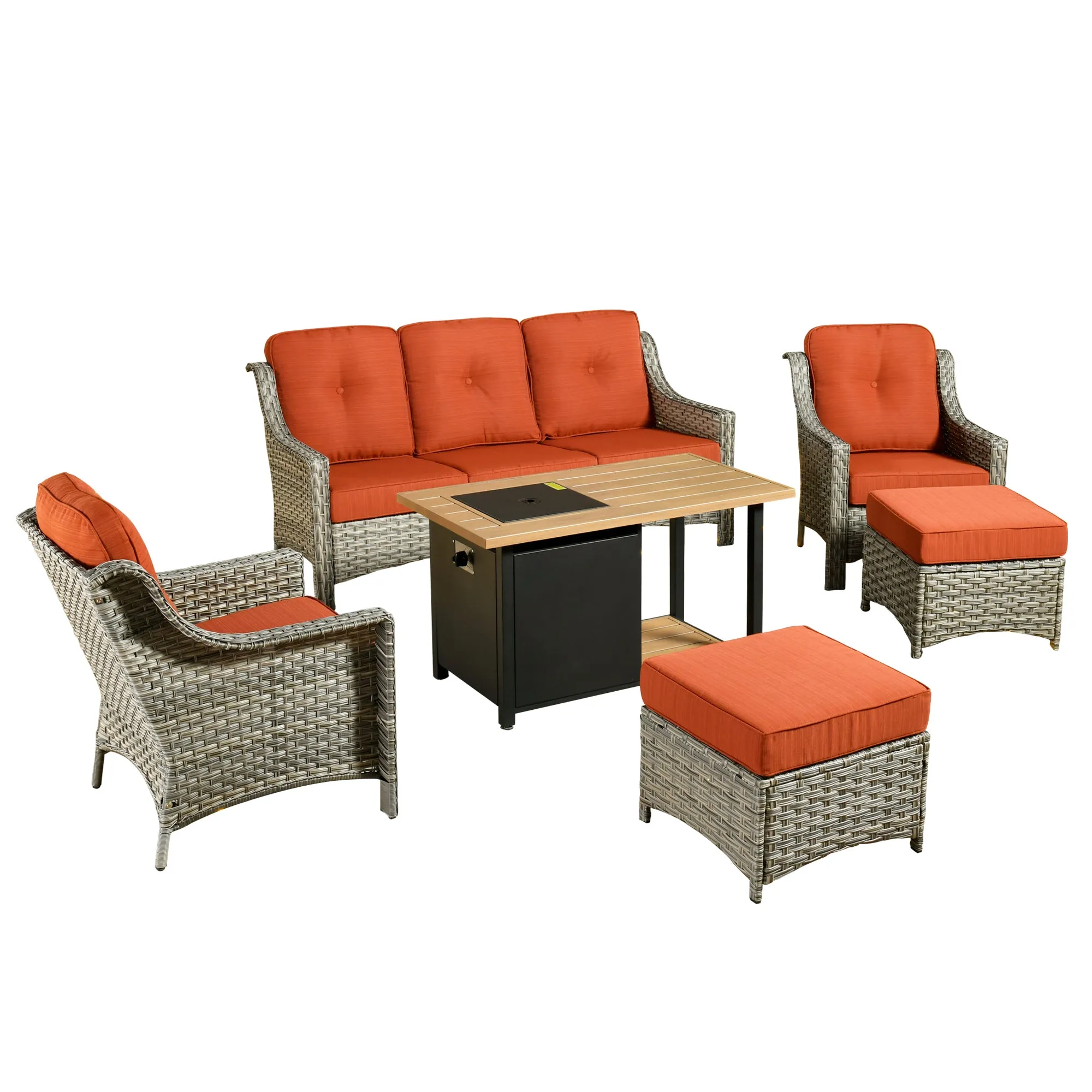 Ovios Conversation Set 6-Piece PAD Series include  46"Fire Pit Table