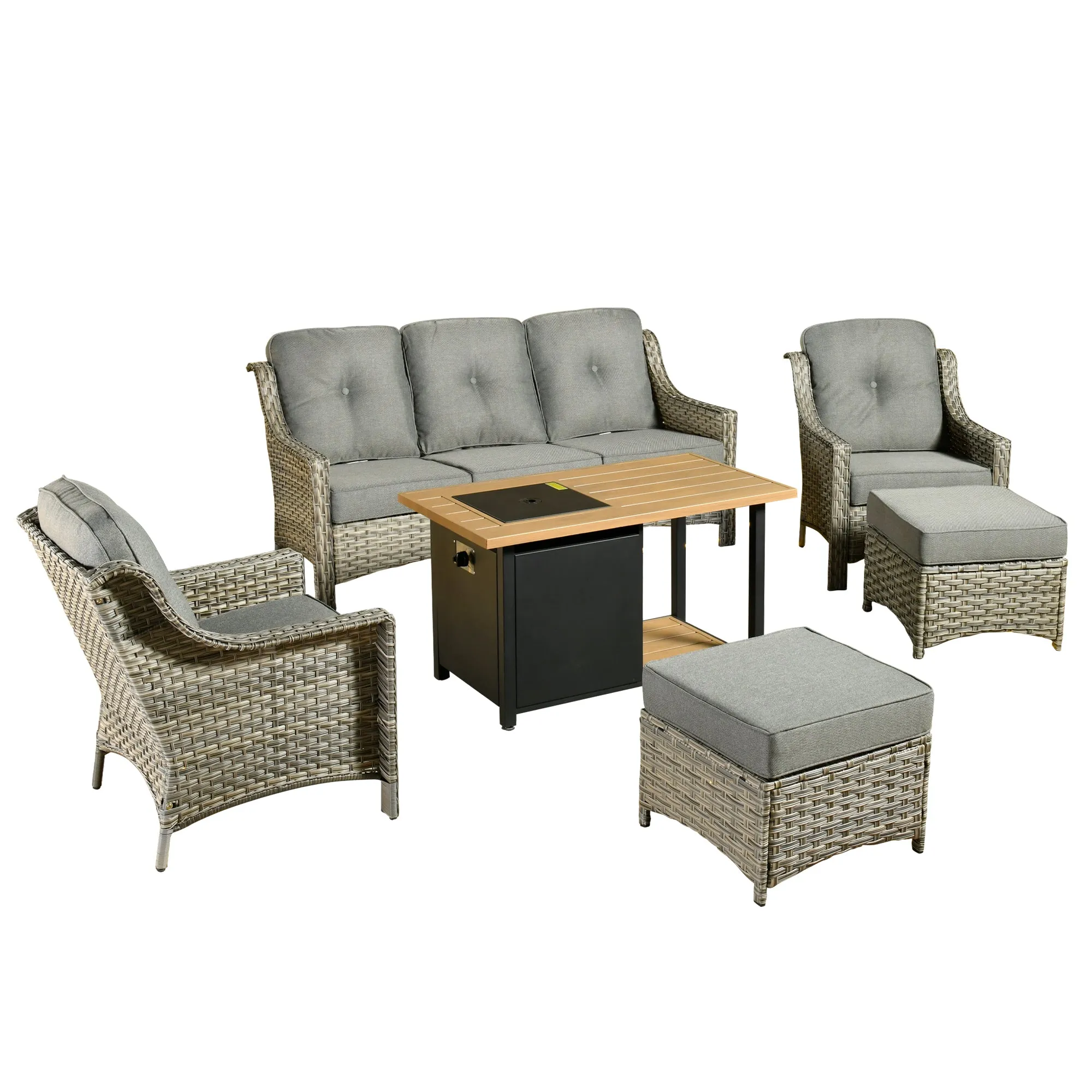 Ovios Conversation Set 6-Piece PAD Series include  46"Fire Pit Table