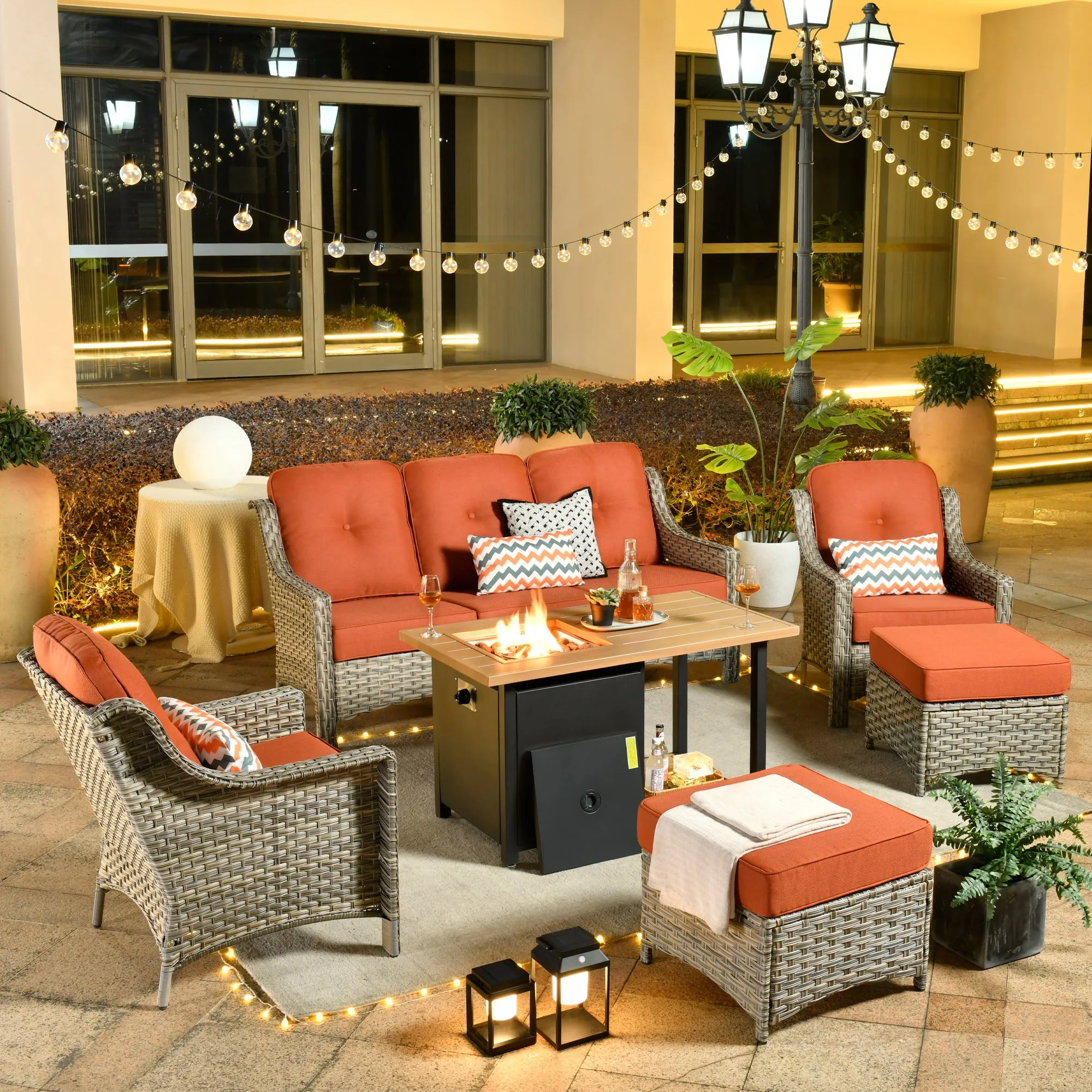 Ovios Conversation Set 6-Piece PAD Series include  46"Fire Pit Table