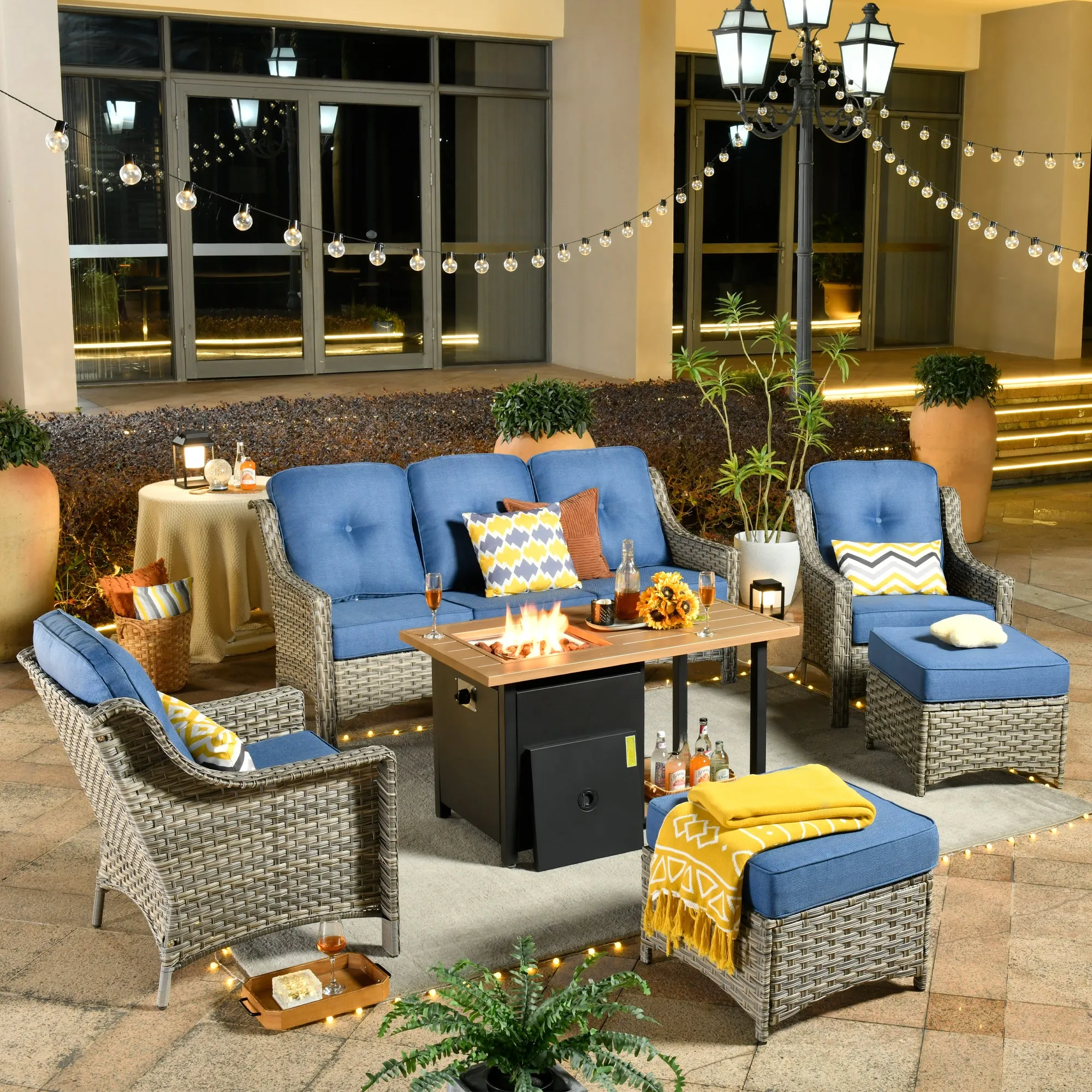 Ovios Conversation Set 6-Piece PAD Series include  46"Fire Pit Table