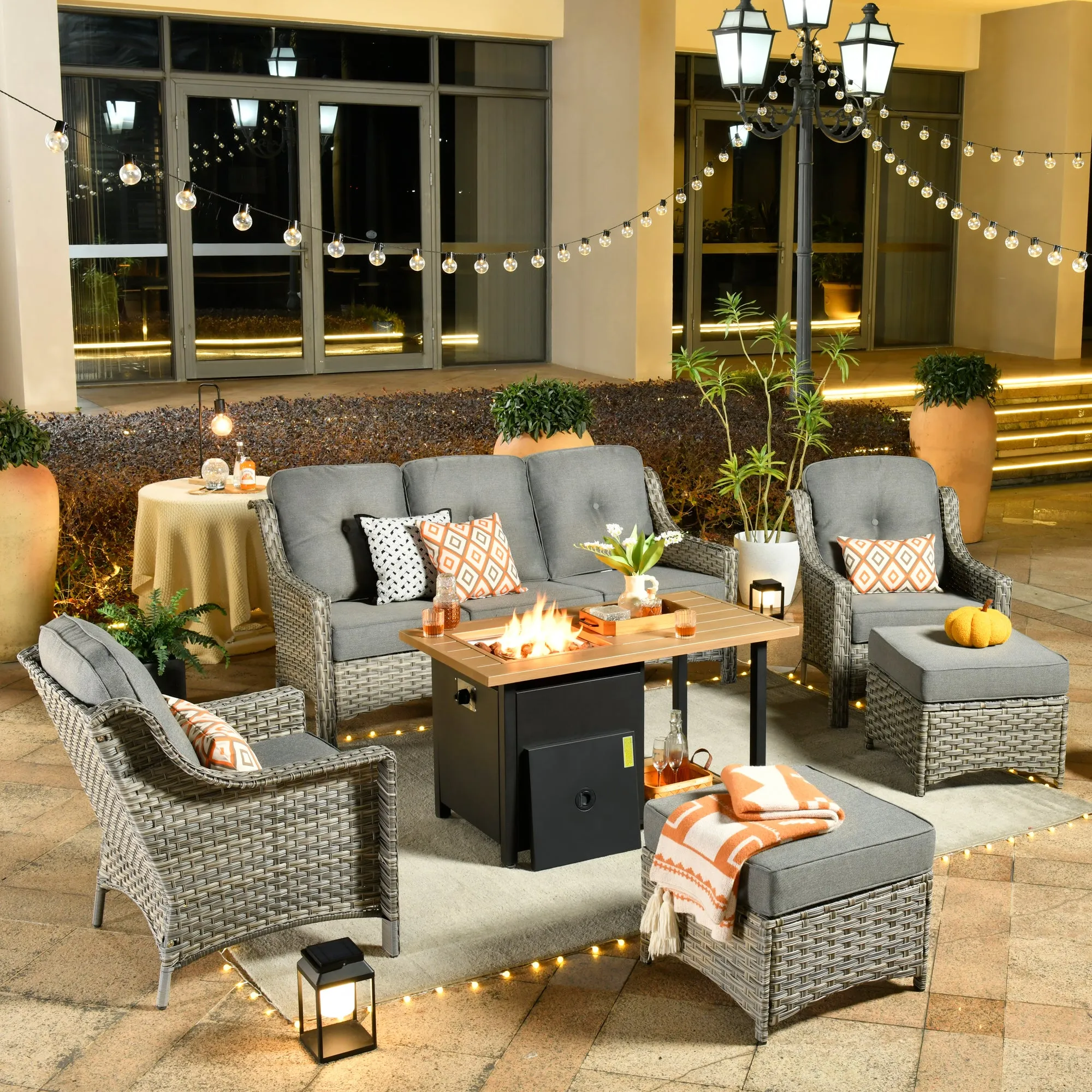 Ovios Conversation Set 6-Piece PAD Series include  46"Fire Pit Table