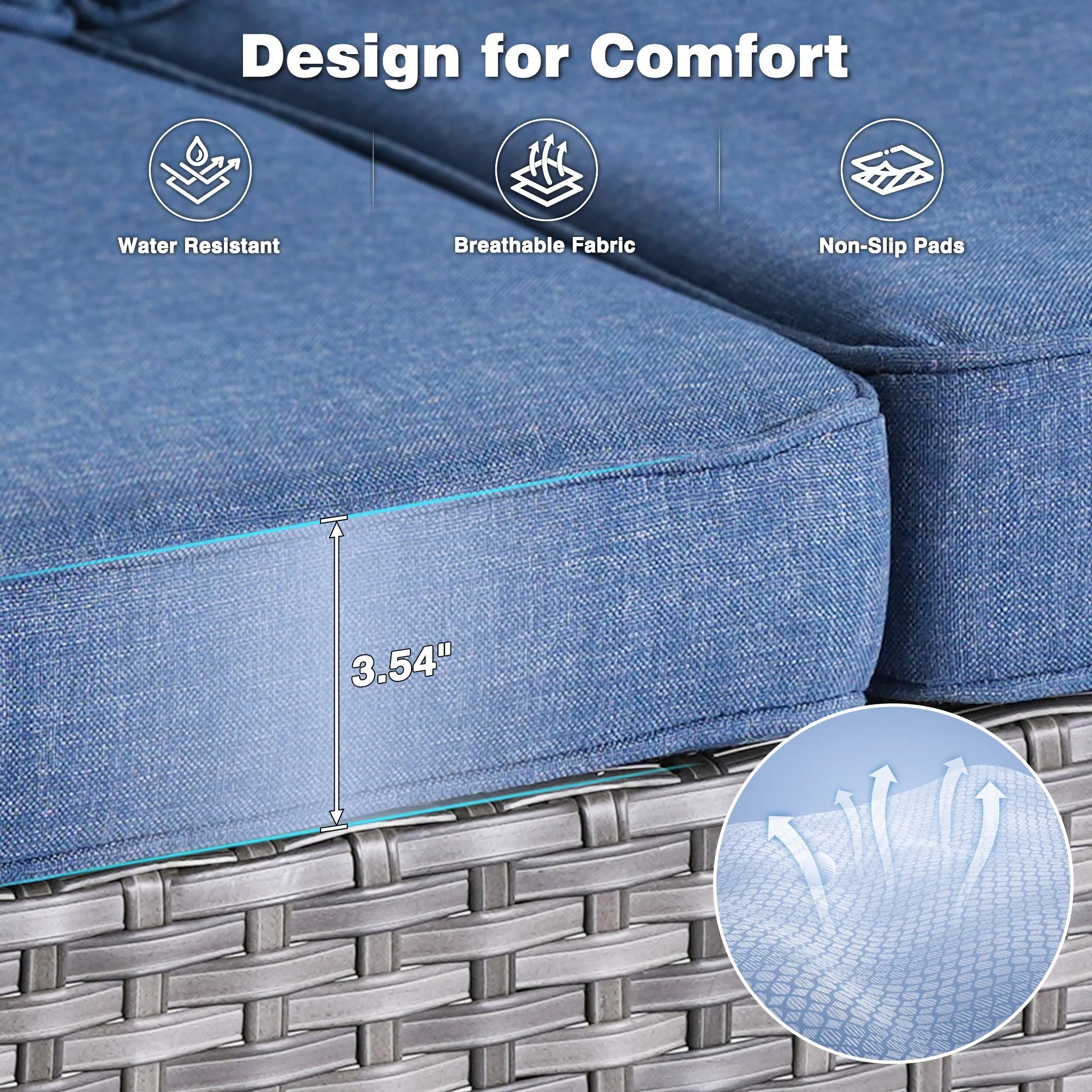 Ovios Outdoor Couch 3-Piece with Ottoman Kenard Curved Handrest