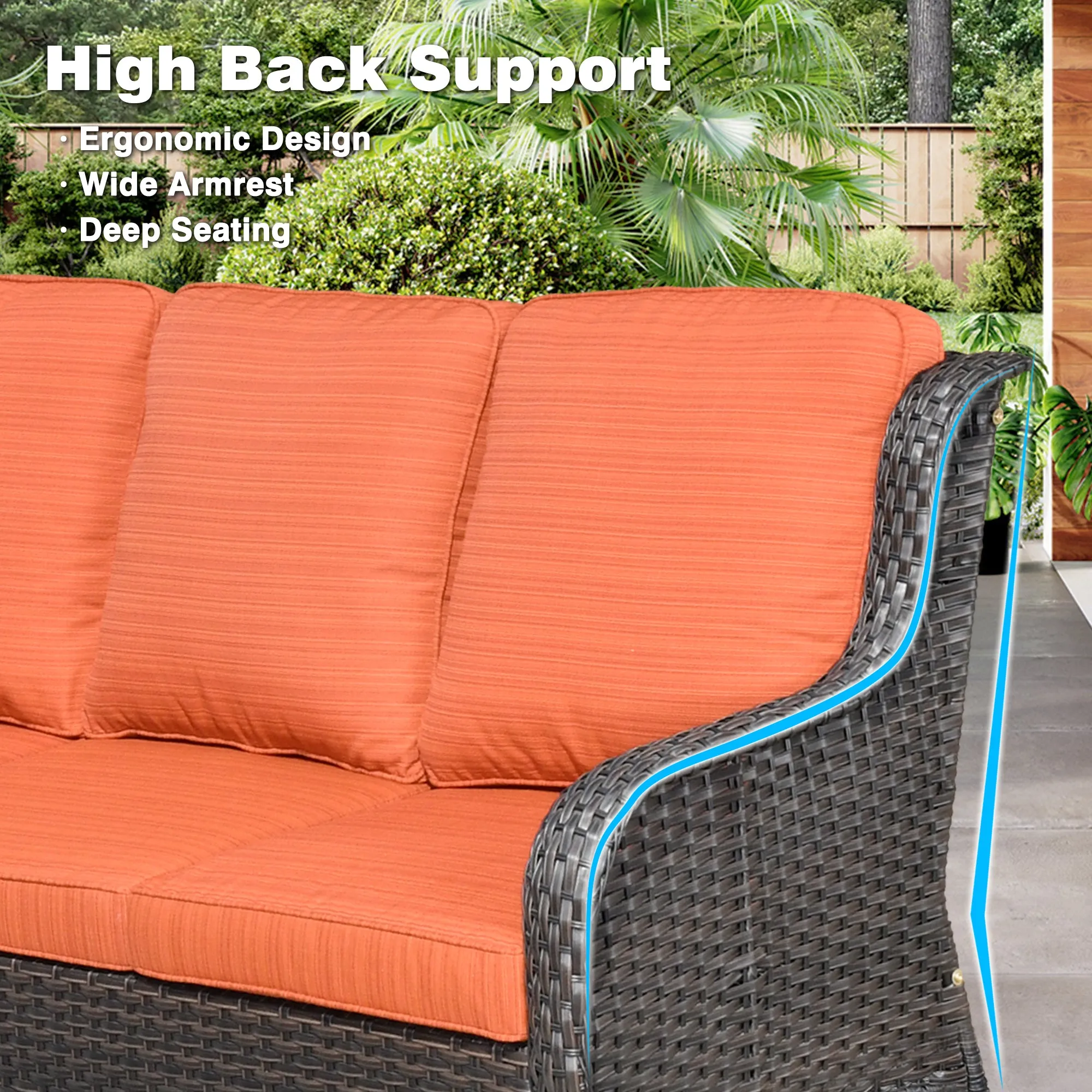 Ovios Outdoor Couch 3-Piece with Ottoman Kenard Curved Handrest