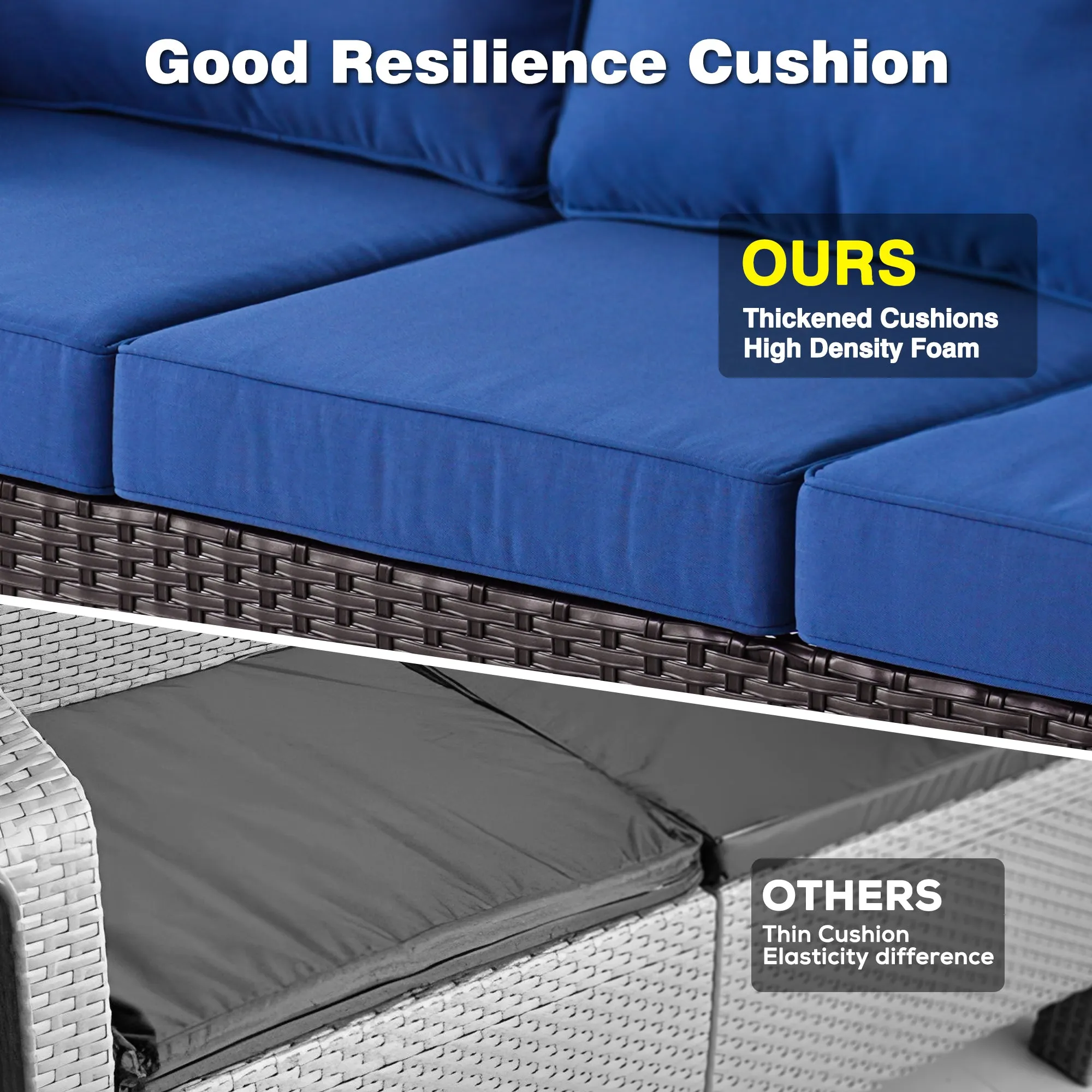 Ovios Outdoor Couch 3-Piece with Ottoman Kenard Curved Handrest