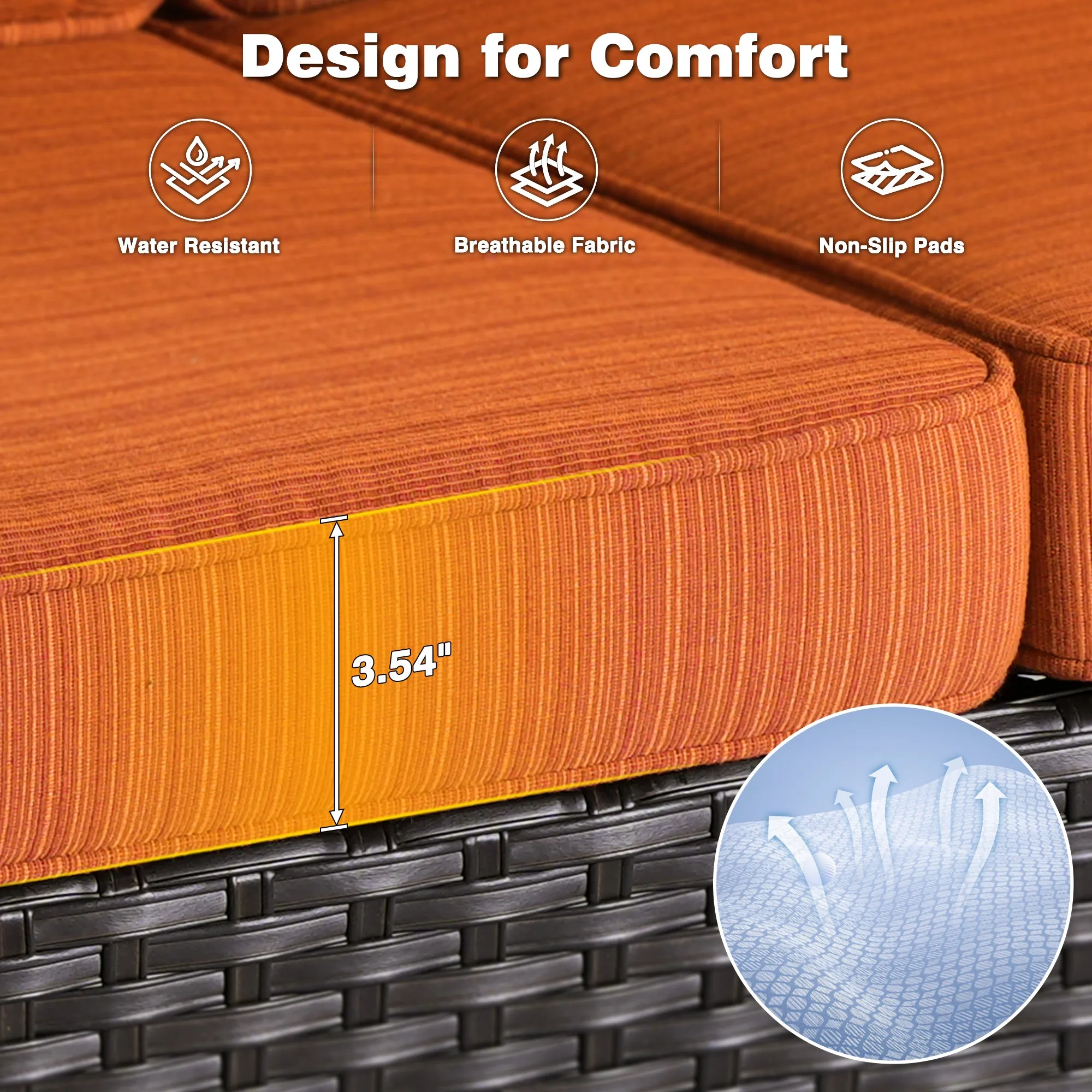Ovios Outdoor Couch 3-Piece with Ottoman Kenard Curved Handrest