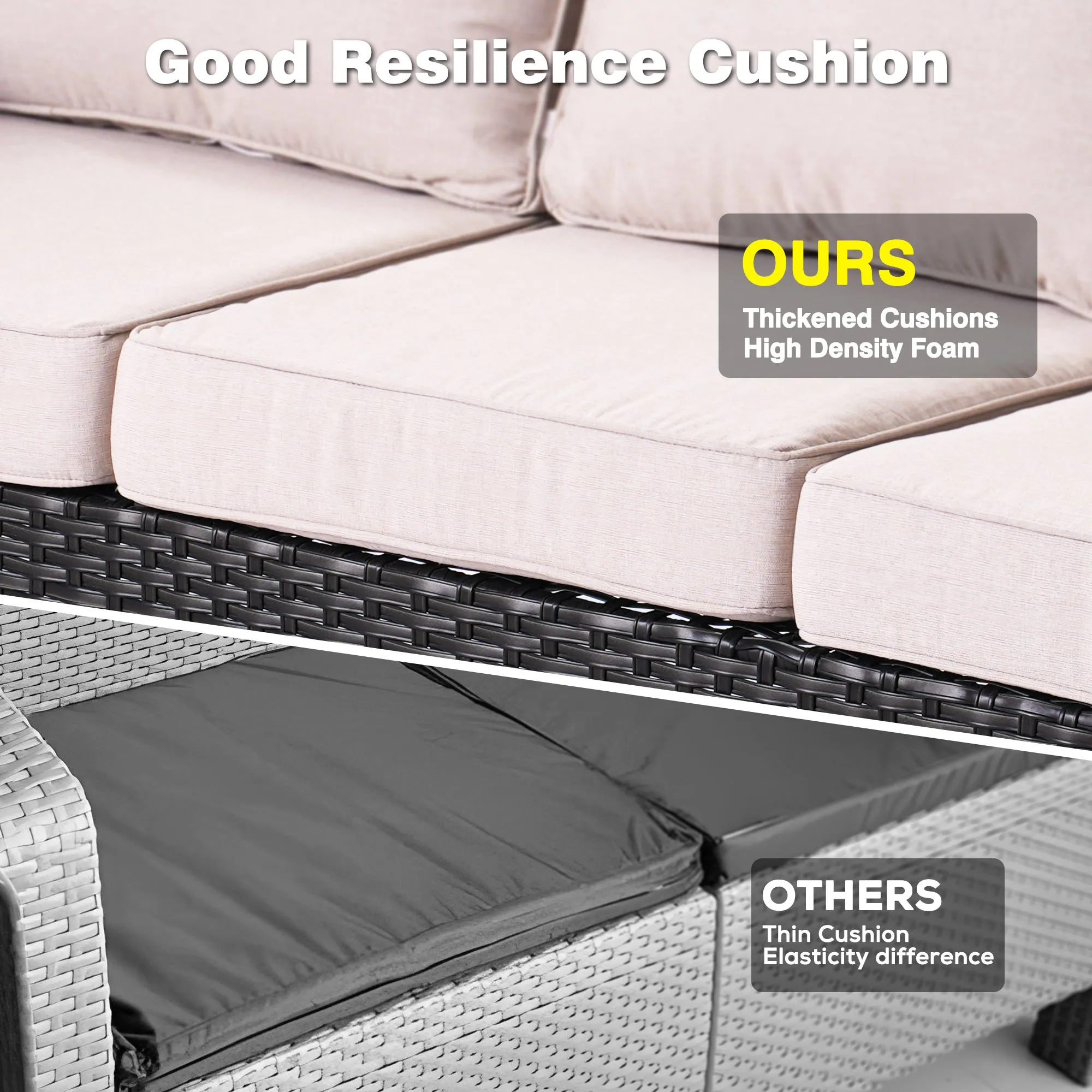 Ovios Outdoor Couch 3-Piece with Ottoman Kenard Curved Handrest