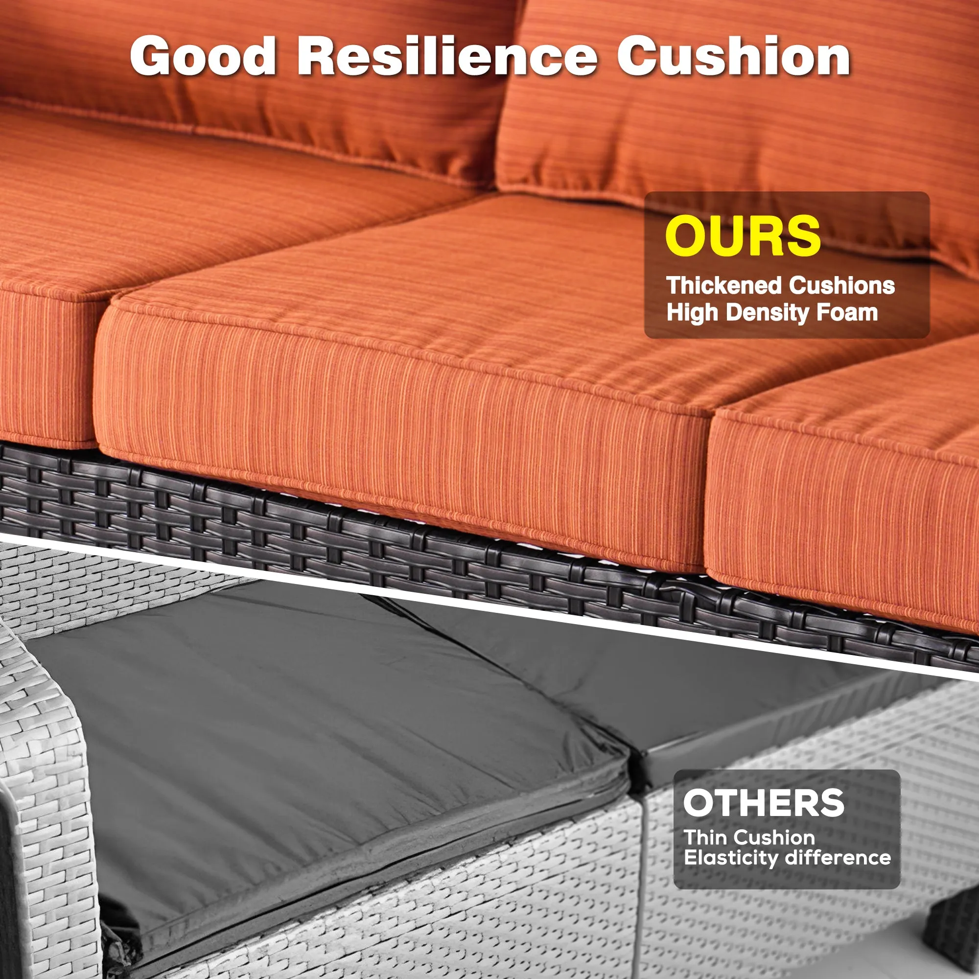 Ovios Outdoor Couch 3-Piece with Ottoman Kenard Curved Handrest