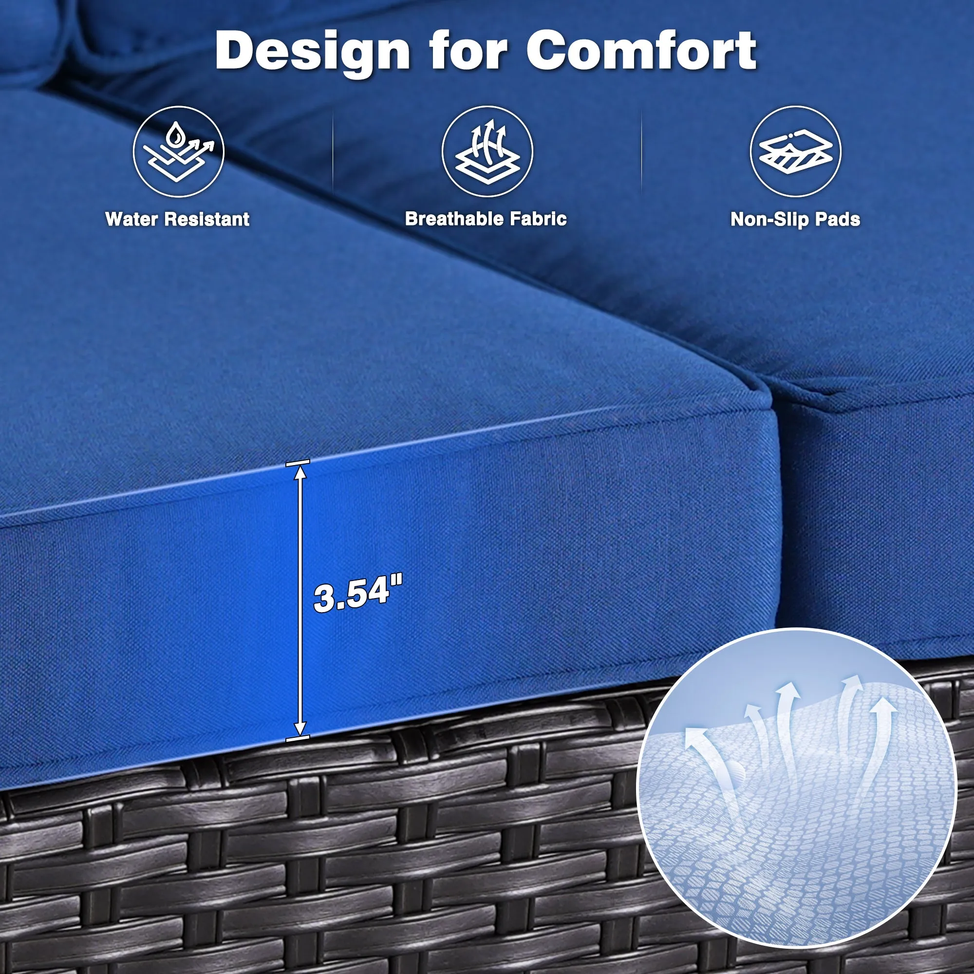 Ovios Outdoor Couch 3-Piece with Ottoman Kenard Curved Handrest