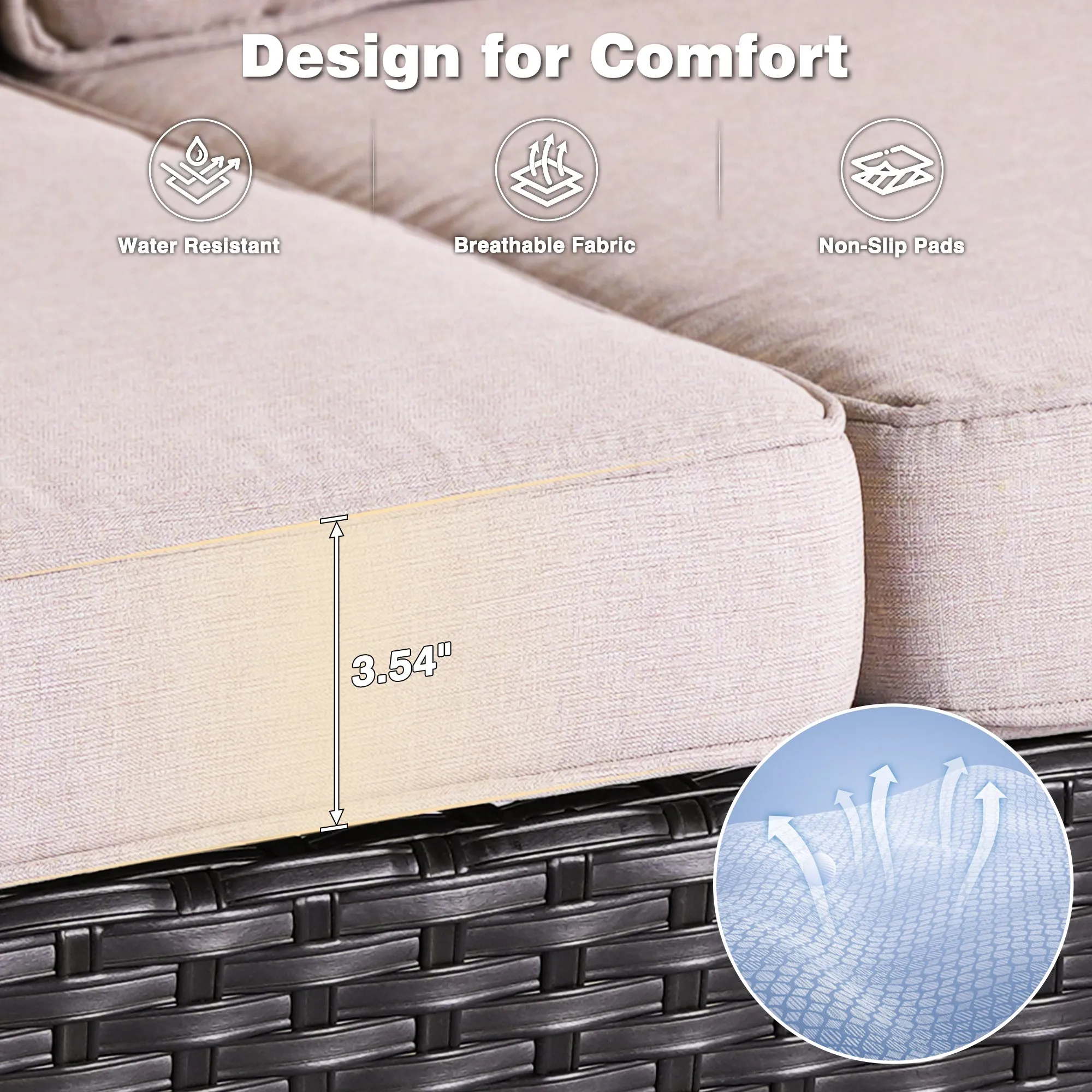 Ovios Outdoor Couch 3-Piece with Ottoman Kenard Curved Handrest