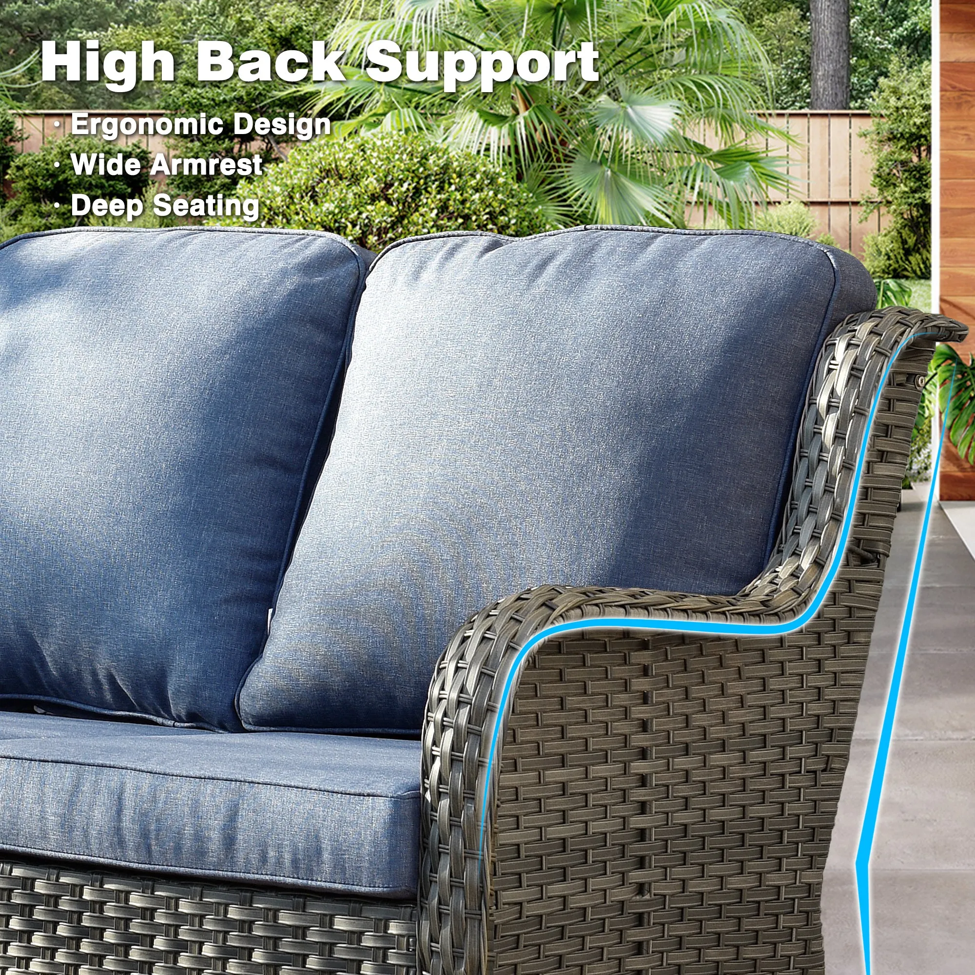Ovios Outdoor Couch 3-Piece with Ottoman Kenard Curved Handrest