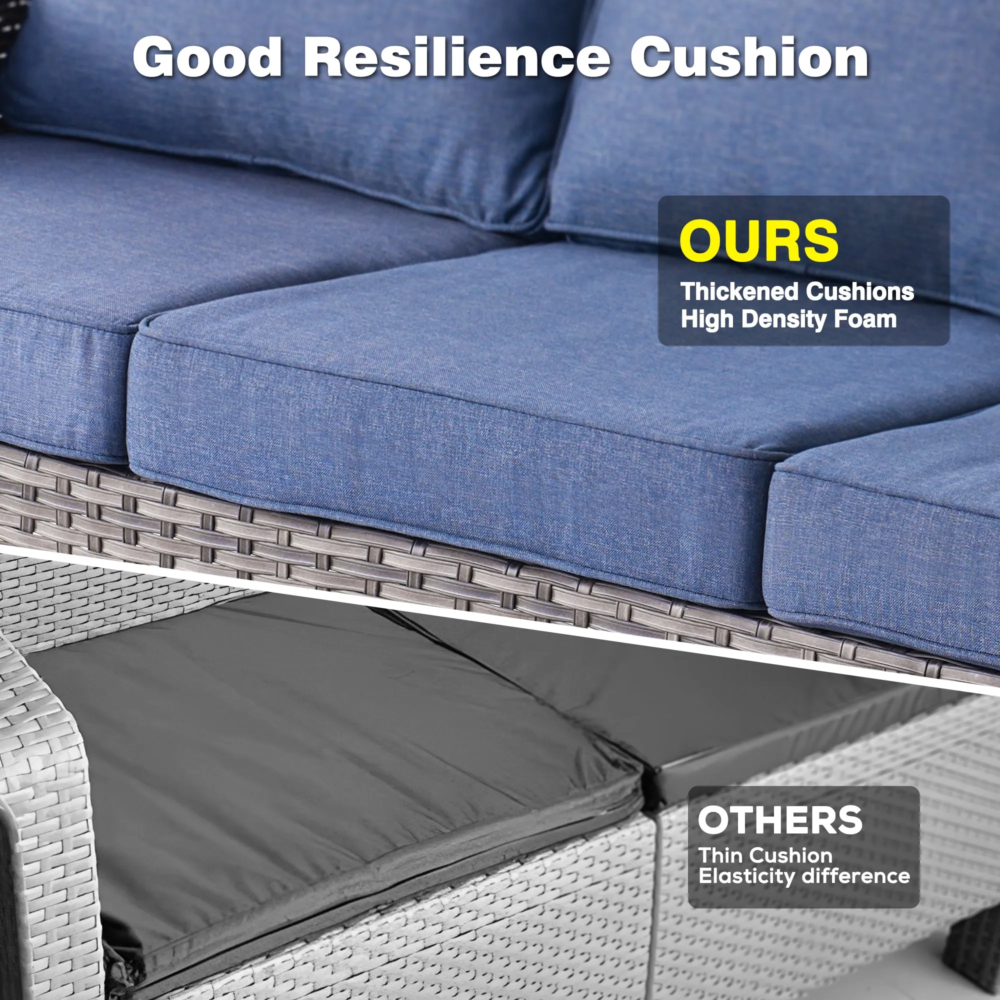 Ovios Outdoor Couch 3-Piece with Ottoman Kenard Curved Handrest
