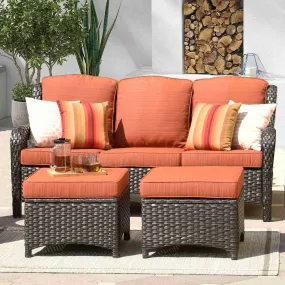 Ovios Outdoor Couch 3-Piece with Ottoman Kenard Curved Handrest