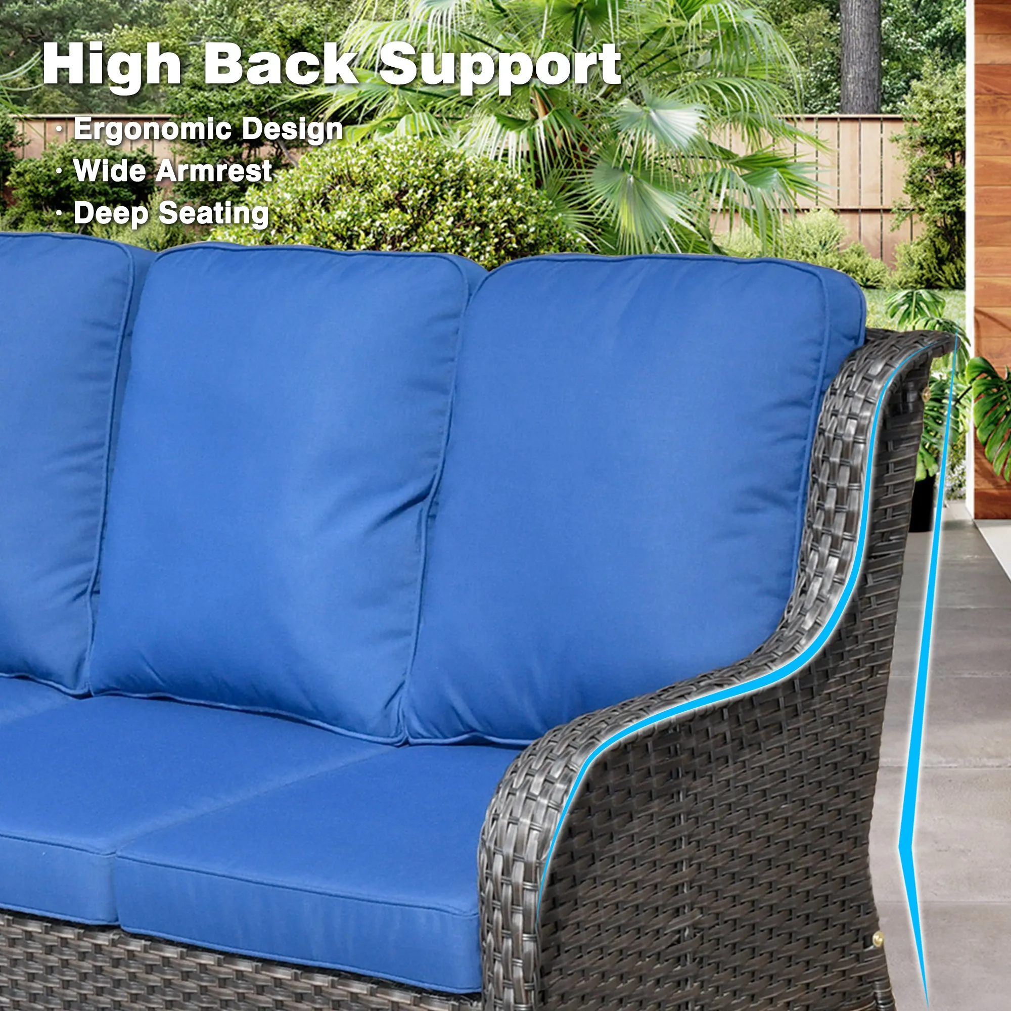 Ovios Outdoor Couch 3-Piece with Ottoman Kenard Curved Handrest