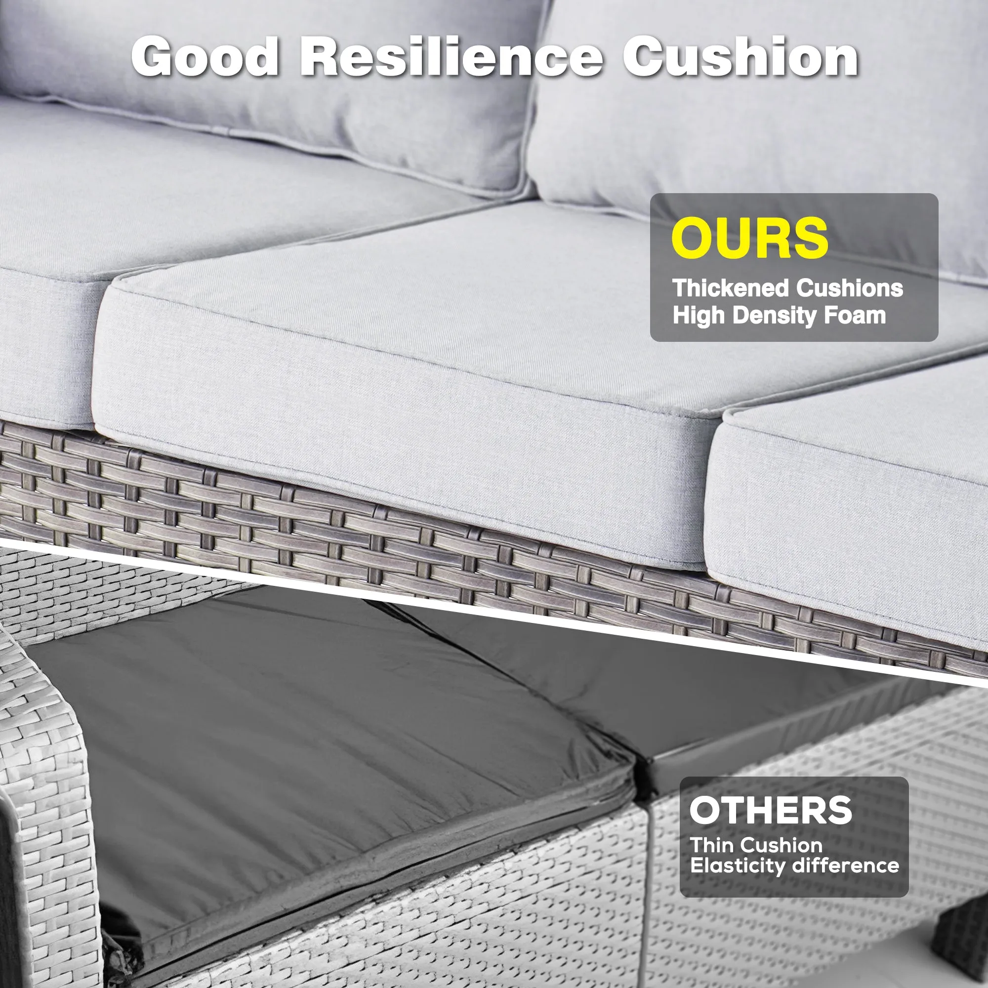 Ovios Outdoor Couch 3-Piece with Ottoman Kenard Curved Handrest