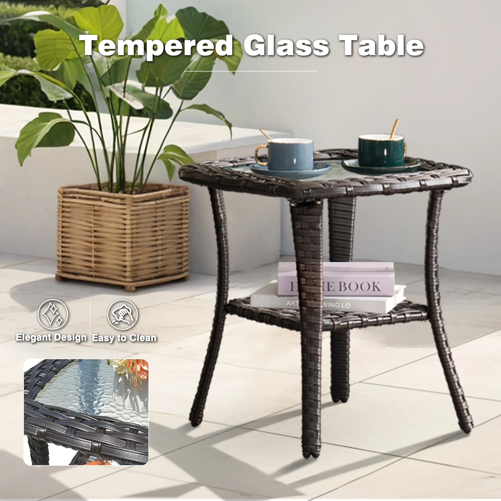 Ovios Outdoor Furniture 7-Piece with 30'' Fire Pit Table and Kenard 2 Rocking Chairs