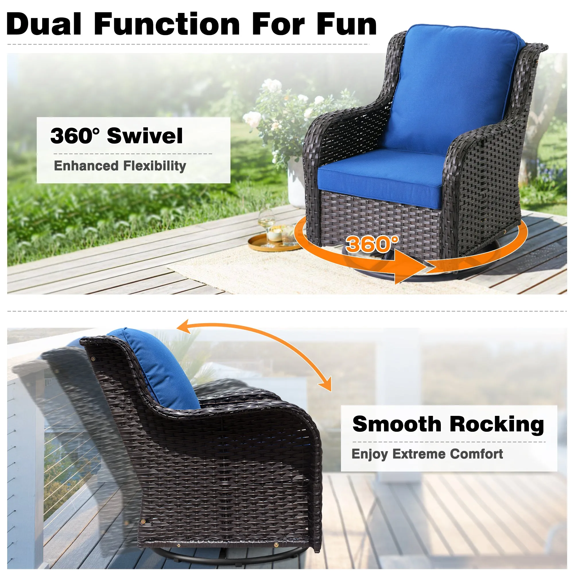 Ovios Outdoor Furniture 7-Piece with 30'' Fire Pit Table and Kenard 2 Rocking Chairs