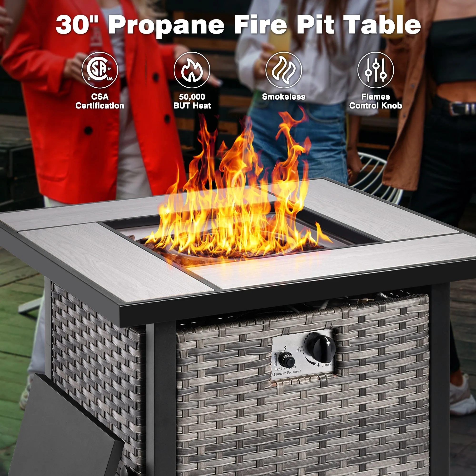 Ovios Outdoor Furniture 7-Piece with 30'' Fire Pit Table and Kenard 2 Rocking Chairs