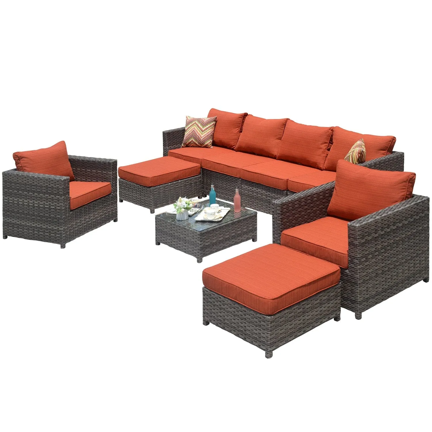 Ovios Outdoor Furniture Bigger Size 9-Piece, King Series, Fully Assembled, with 2 Chairs