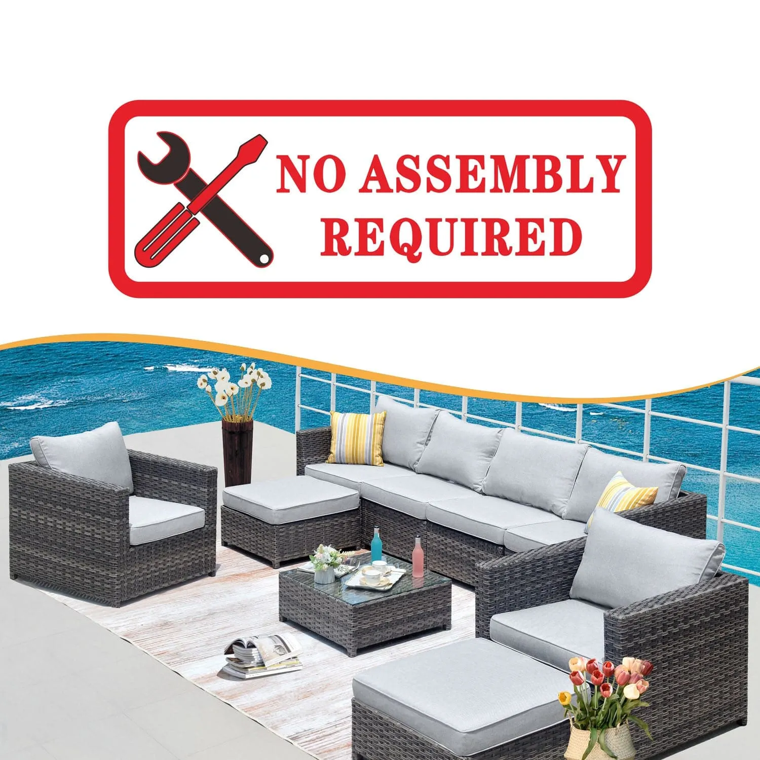 Ovios Outdoor Furniture Bigger Size 9-Piece, King Series, Fully Assembled, with 2 Chairs