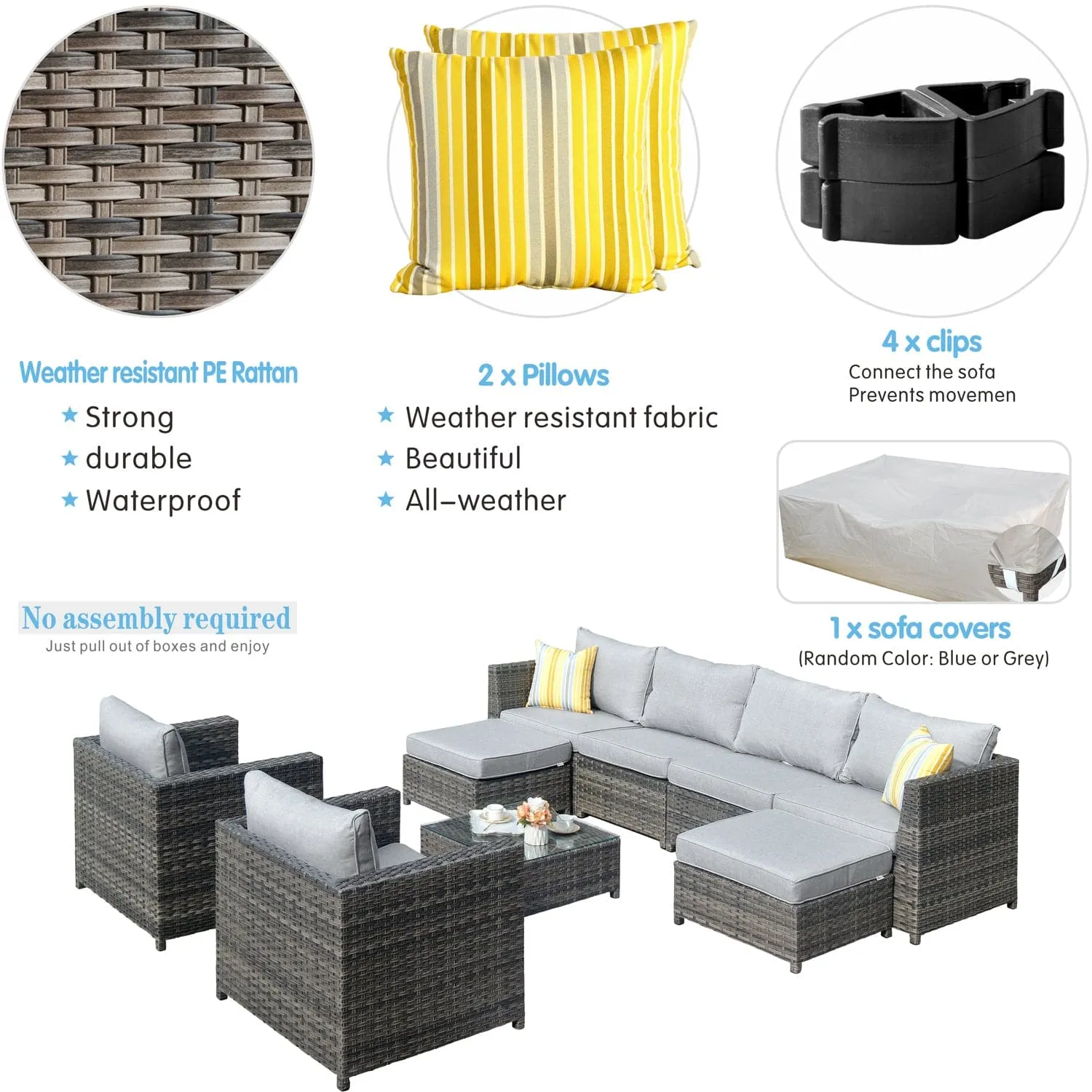 Ovios Outdoor Furniture Bigger Size 9-Piece, King Series, Fully Assembled, with 2 Chairs