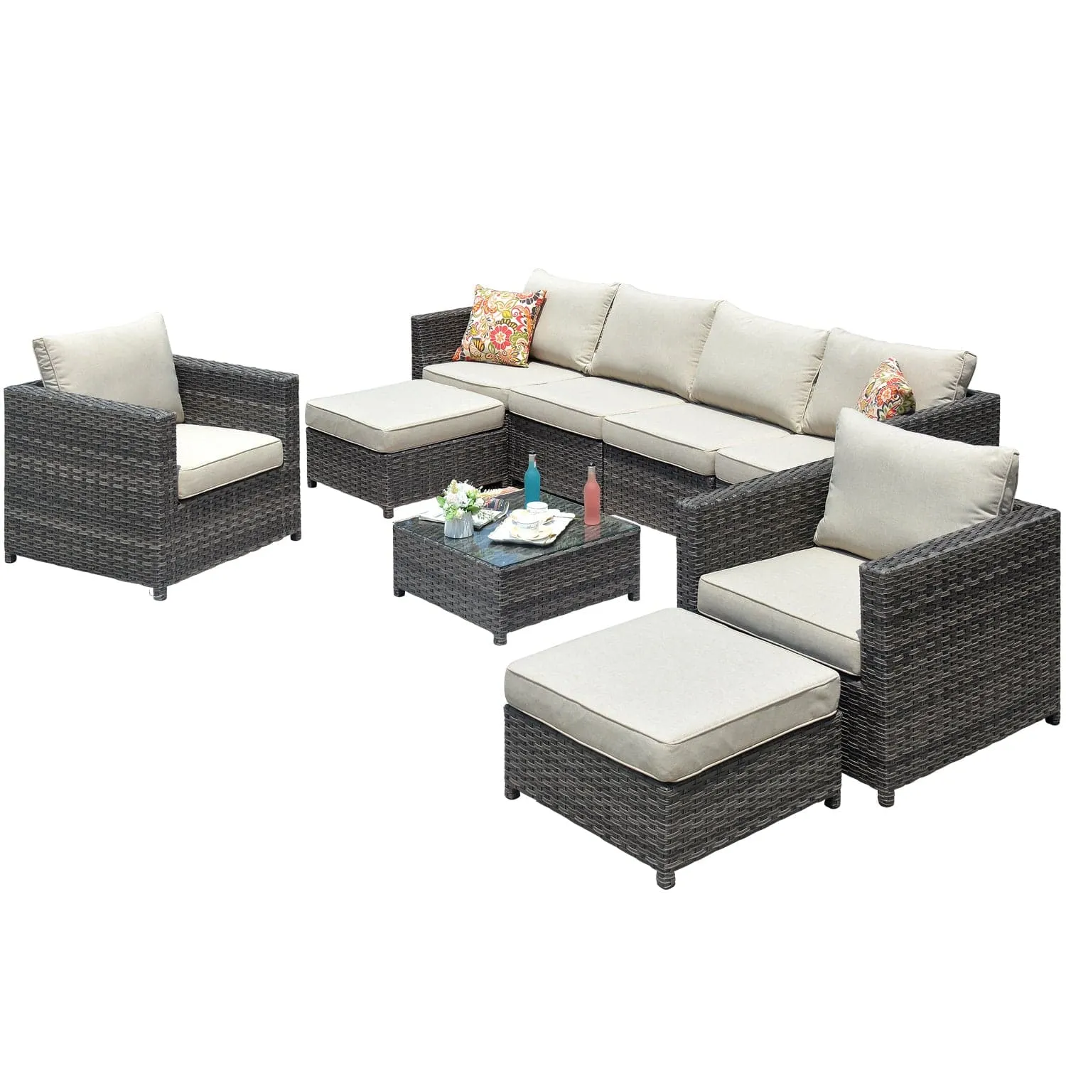 Ovios Outdoor Furniture Bigger Size 9-Piece, King Series, Fully Assembled, with 2 Chairs