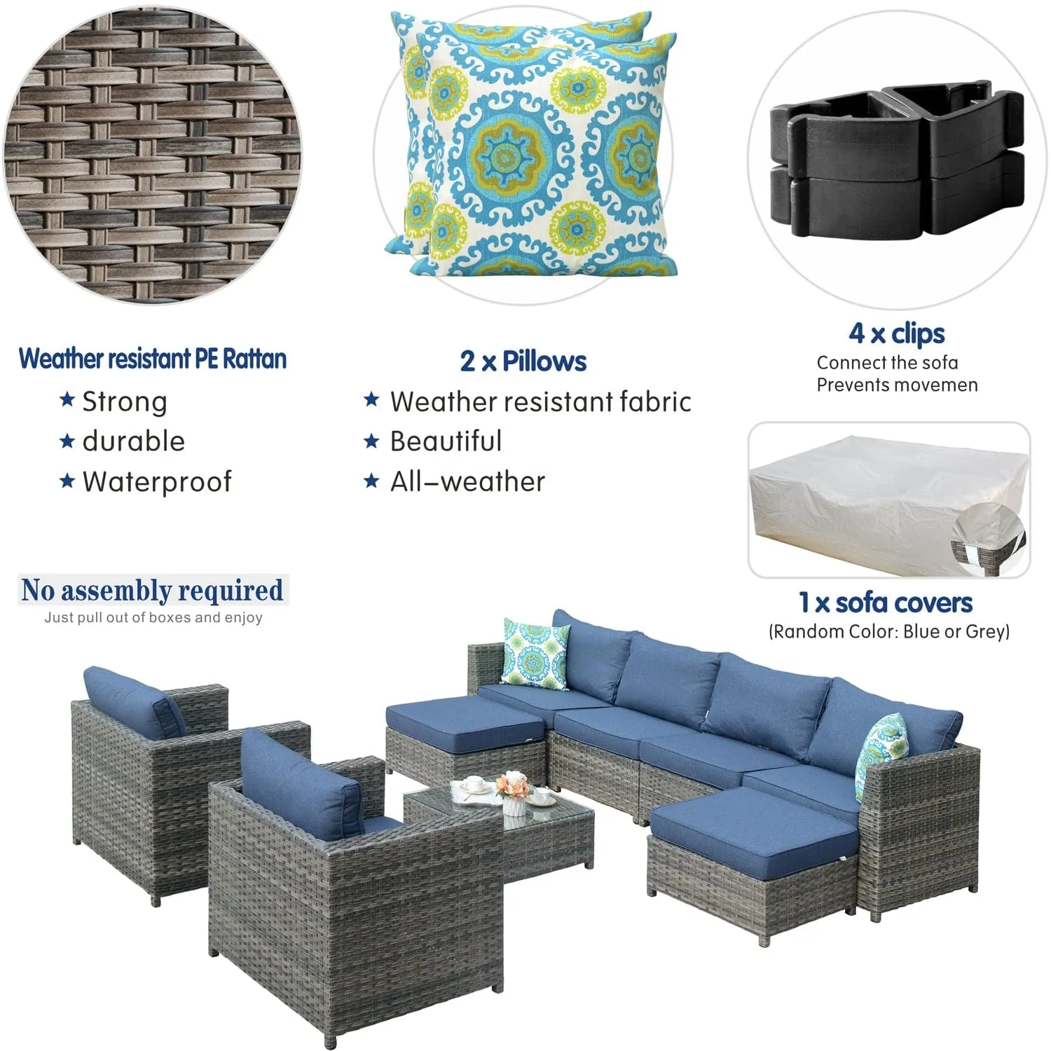 Ovios Outdoor Furniture Bigger Size 9-Piece, King Series, Fully Assembled, with 2 Chairs