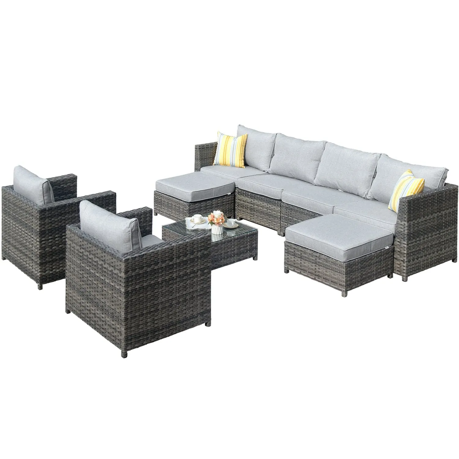 Ovios Outdoor Furniture Bigger Size 9-Piece, King Series, Fully Assembled, with 2 Chairs